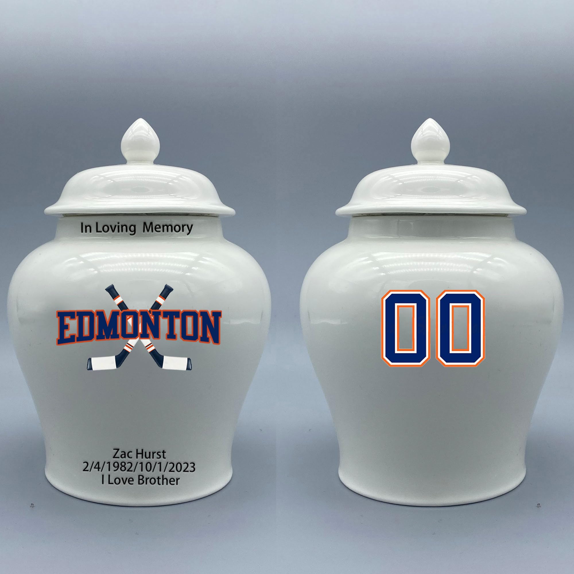 Custom Hockey Porcelain Urn – Add Name, Date & Jersey Number