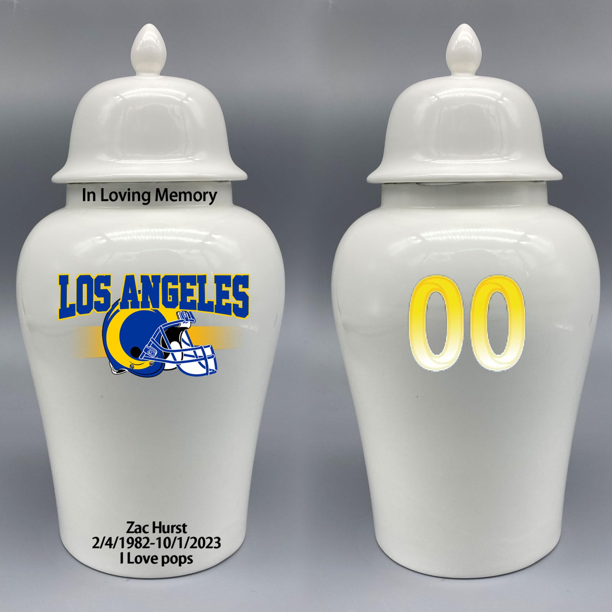 Custom Football Porcelain Urn – Add Name, Date & Jersey Number
