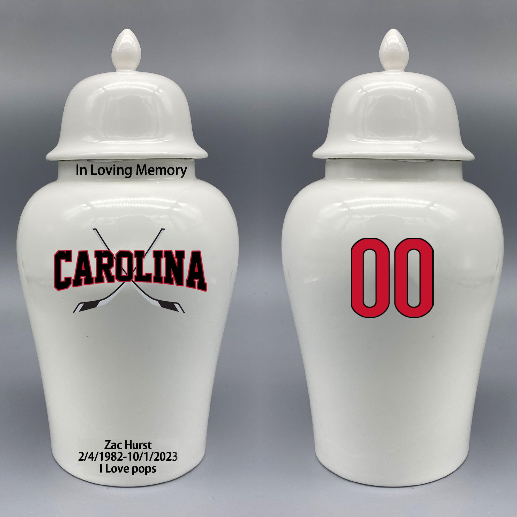Custom Hockey Porcelain Urn – Add Name, Date & Jersey Number