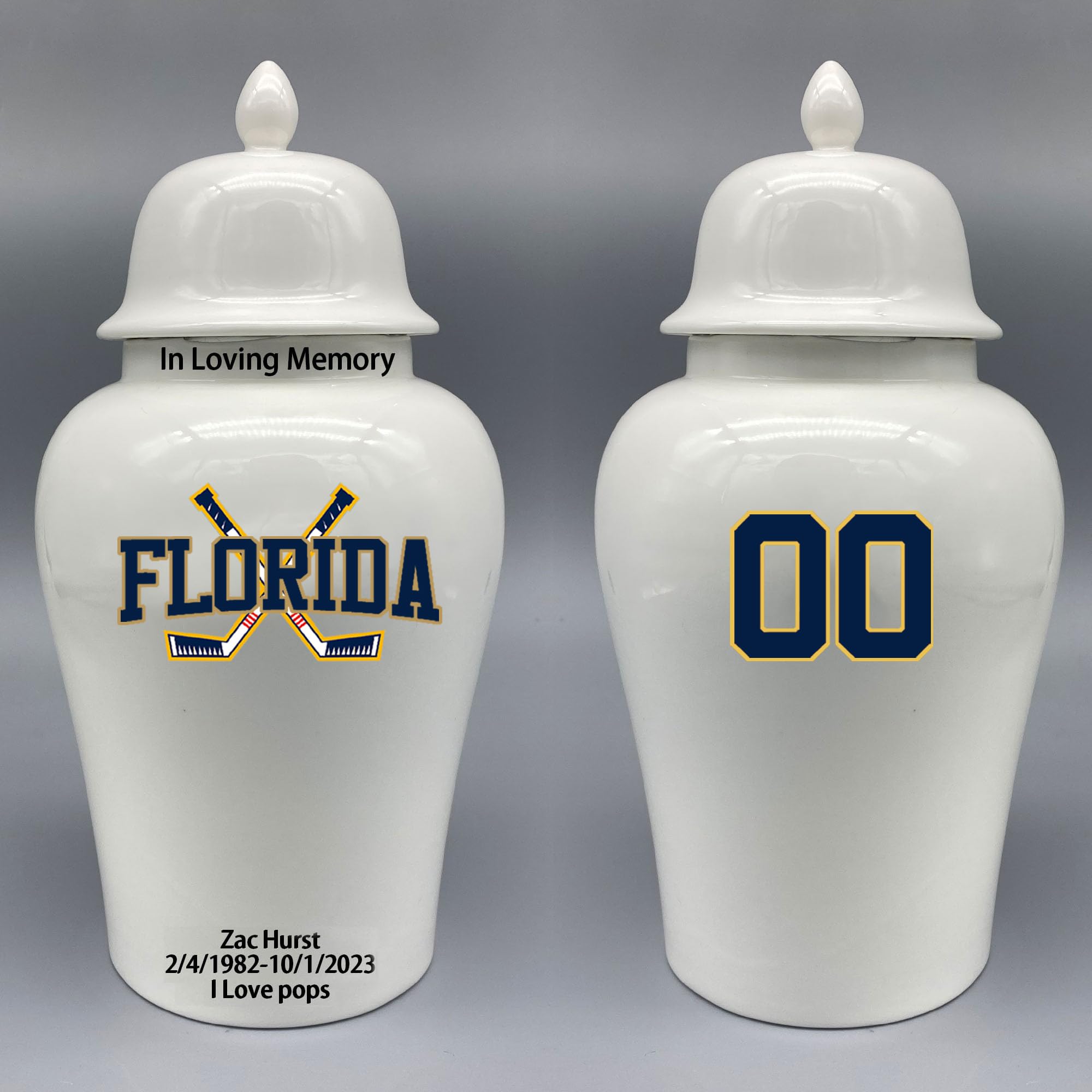 Custom Hockey Porcelain Urn – Add Name, Date & Jersey Number