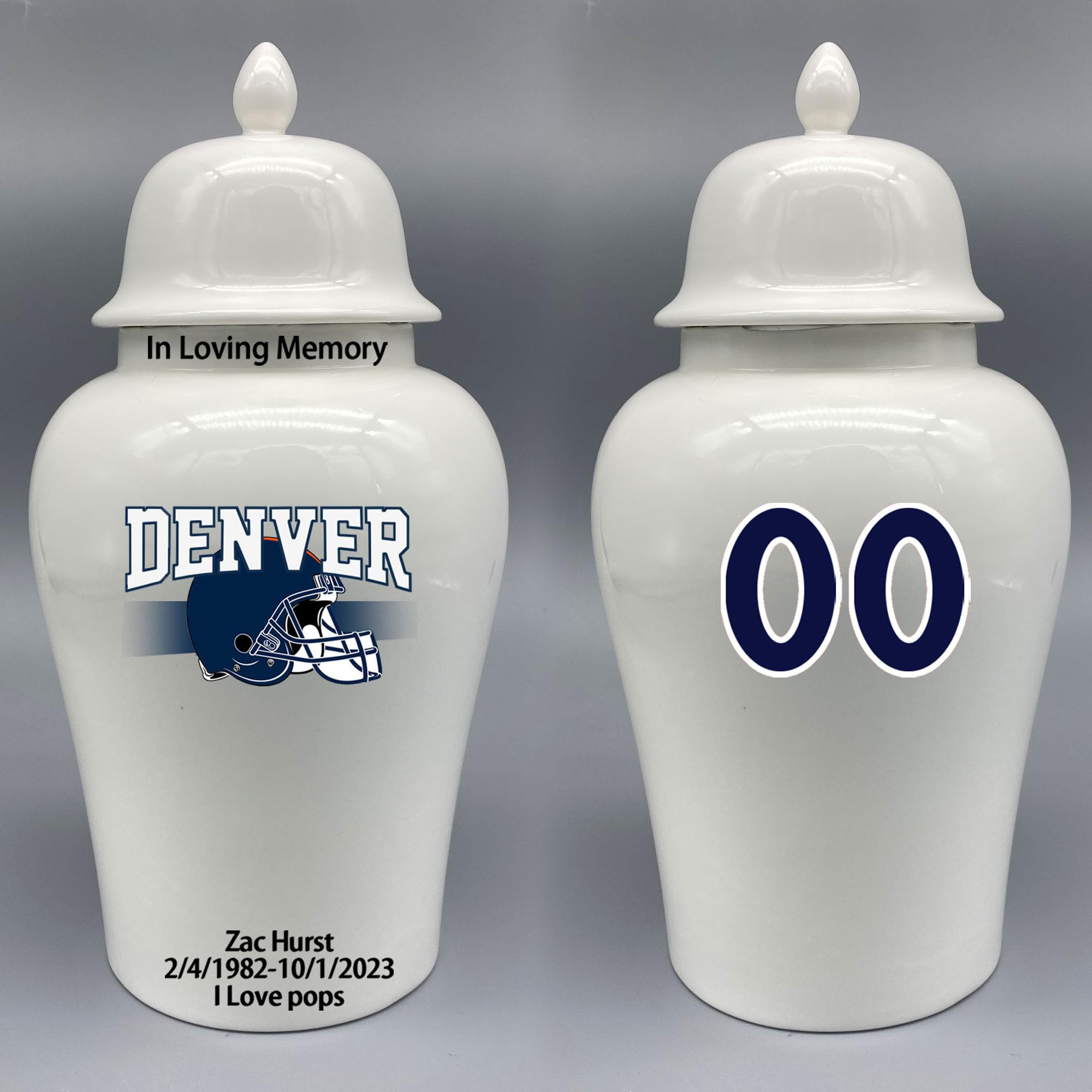 Custom Football Porcelain Urn – Add Name, Date & Jersey Number