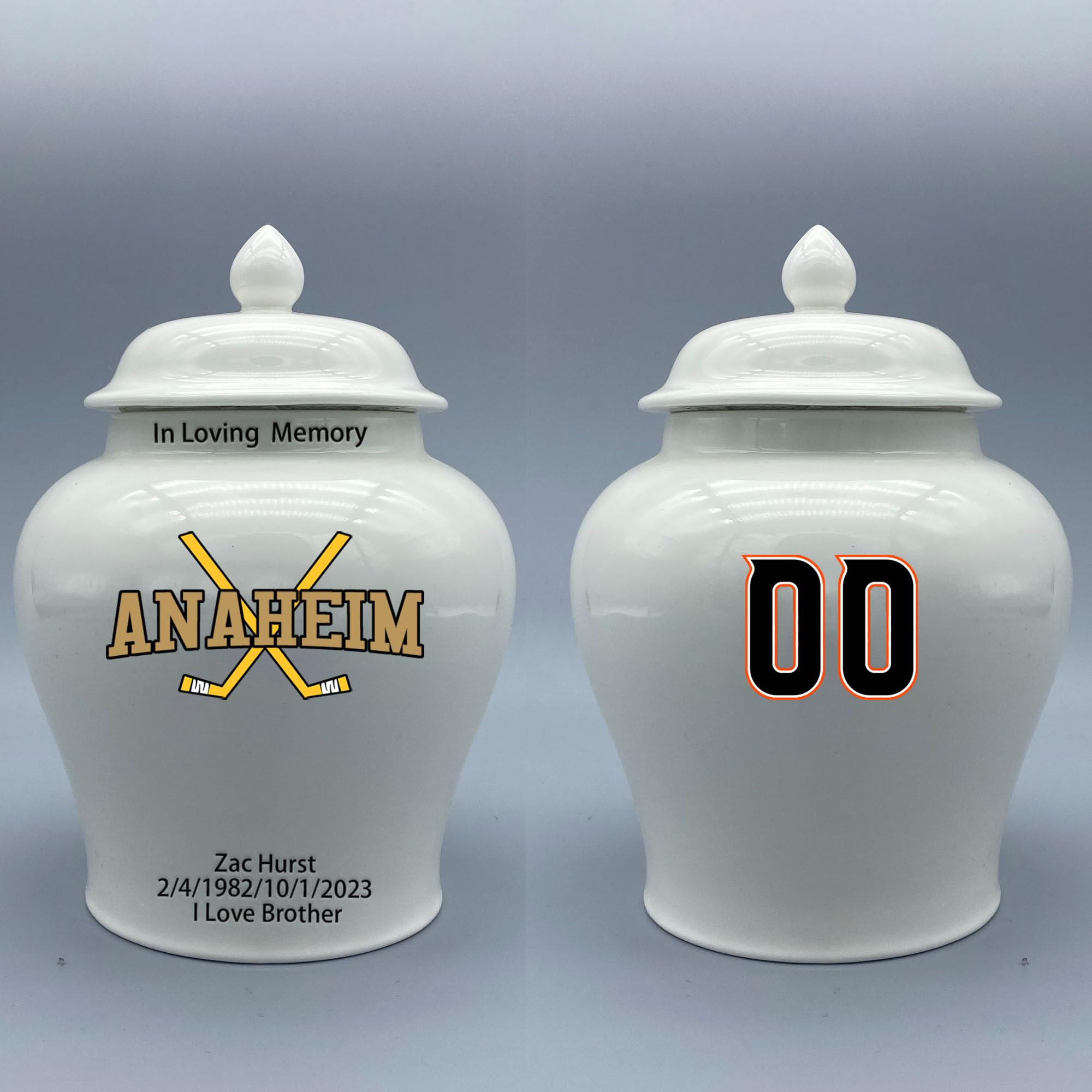 Custom Hockey Porcelain Urn – Add Name, Date & Jersey Number