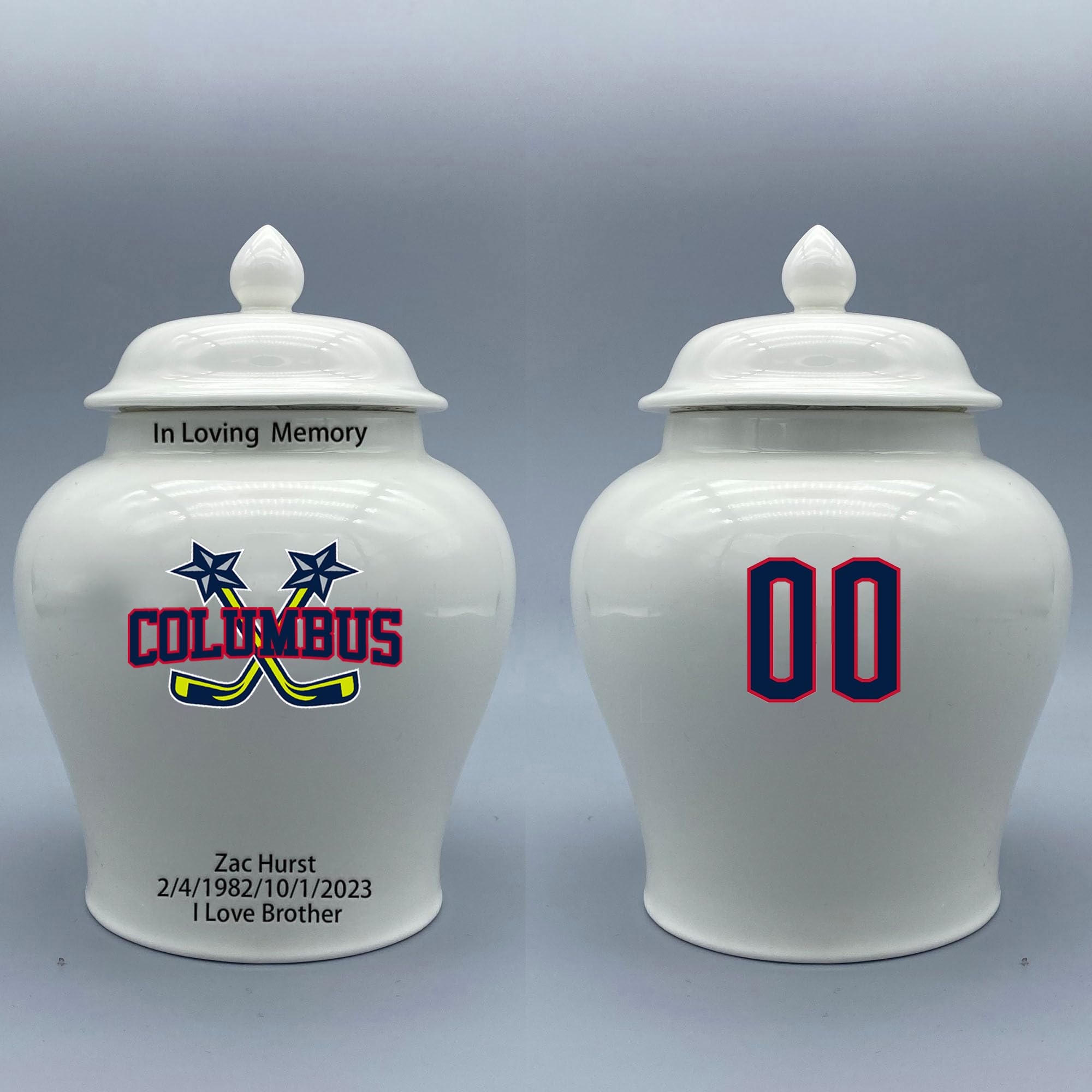 Custom Hockey Porcelain Urn – Add Name, Date & Jersey Number