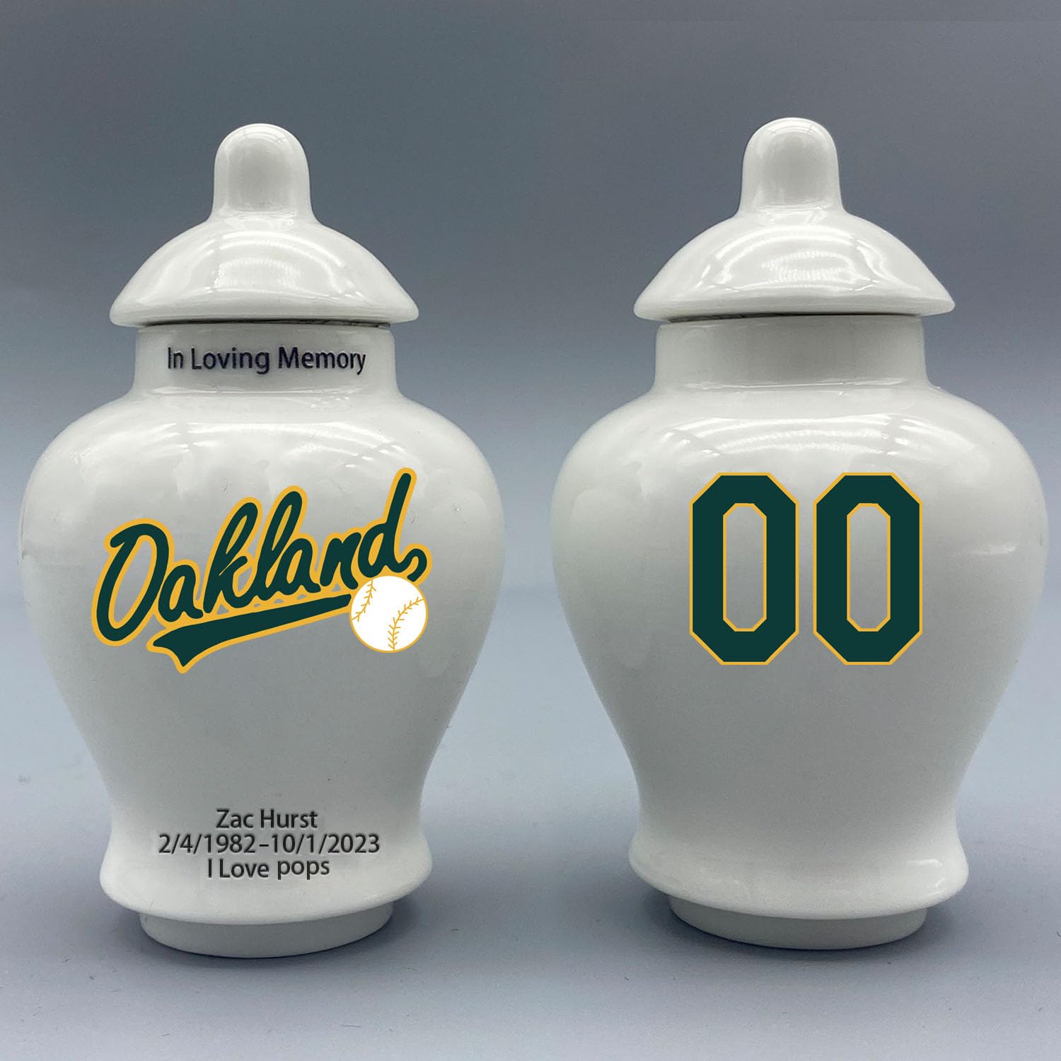 Custom Baseball Porcelain Urn – Add Name, Date & Jersey Number