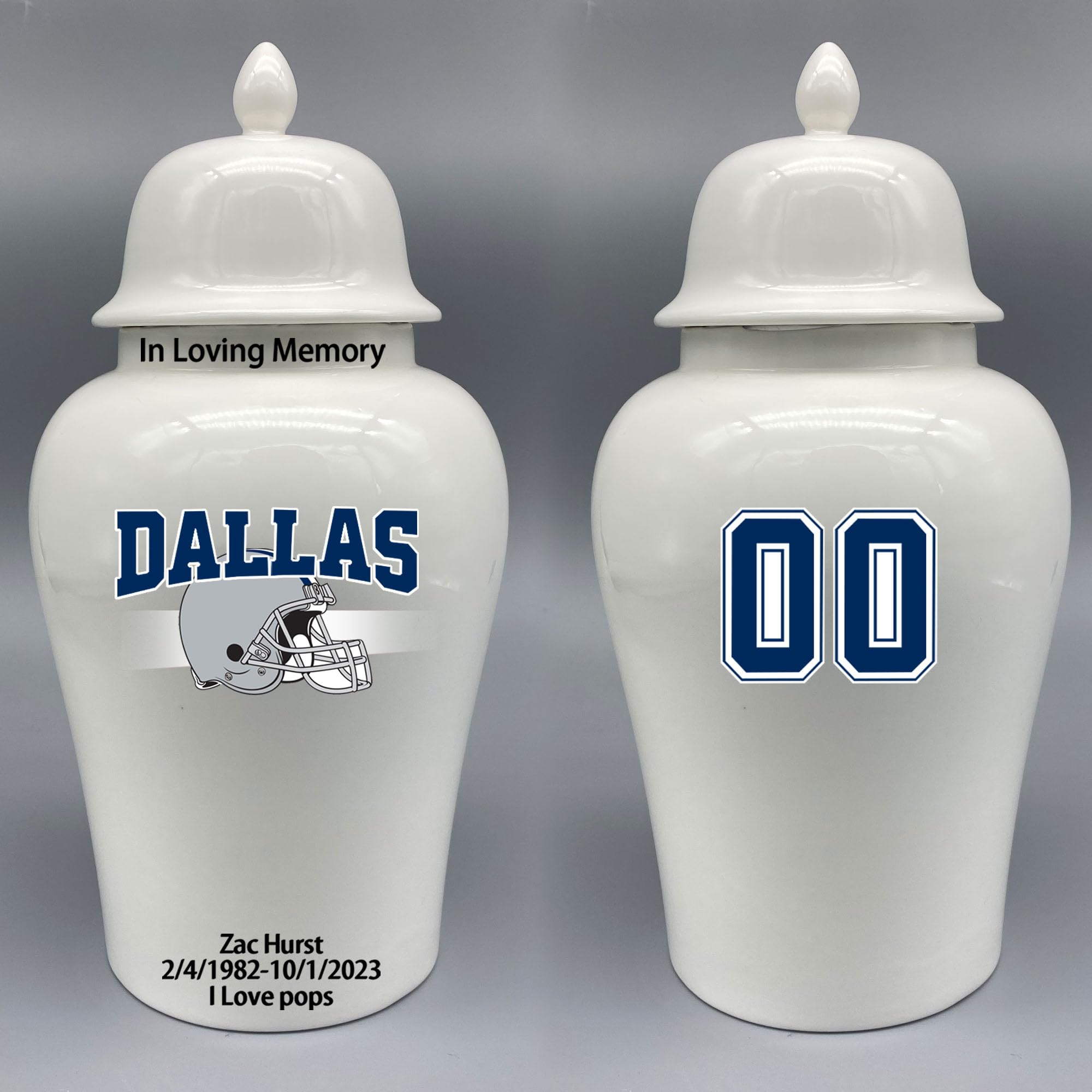 Custom Football Porcelain Urn – Add Name, Date & Jersey Number