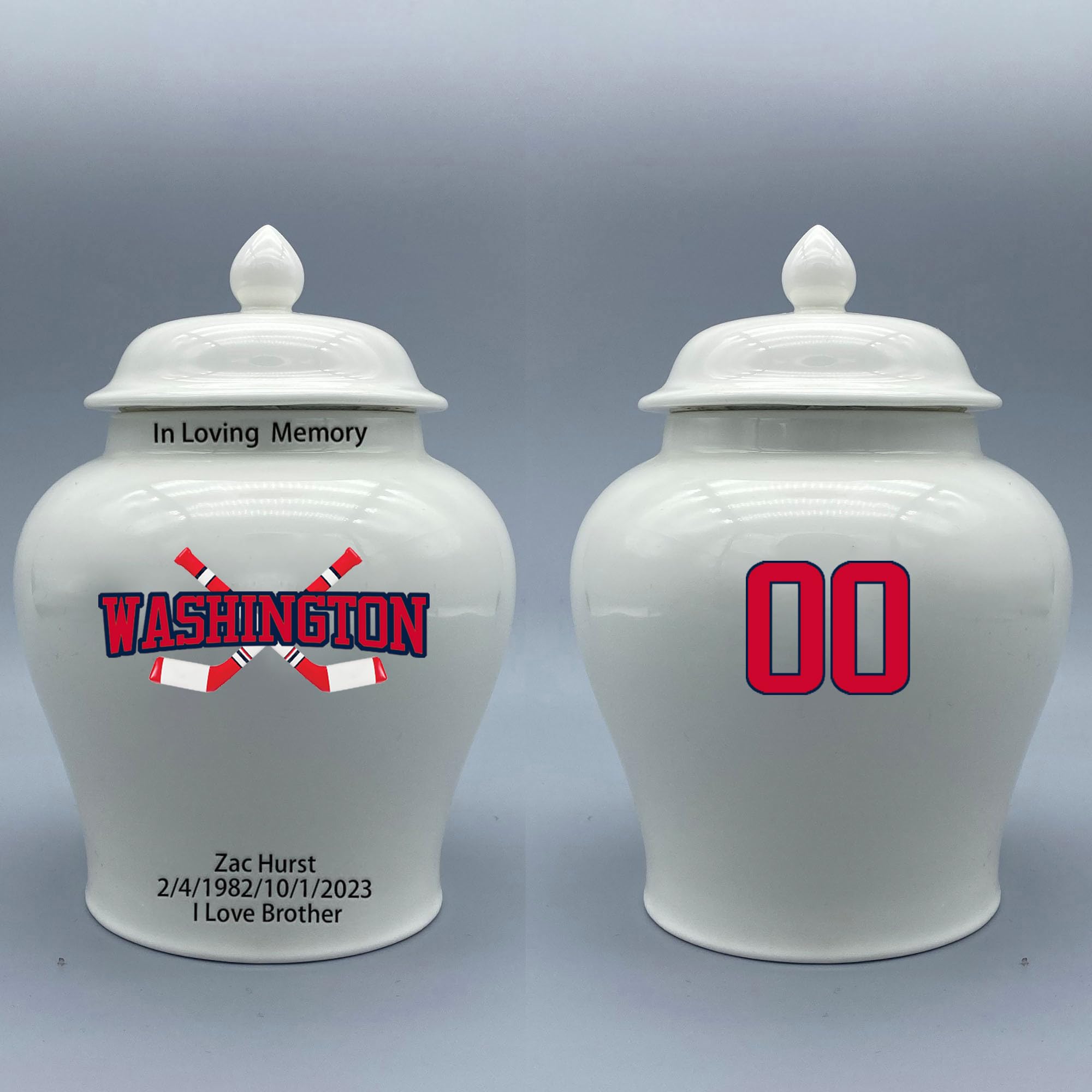 Custom Hockey Porcelain Urn – Add Name, Date & Jersey Number