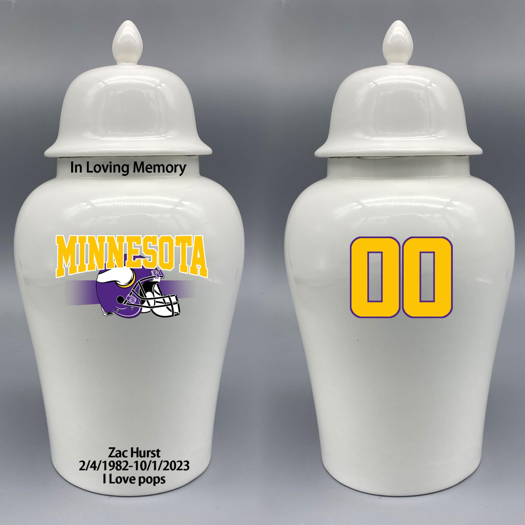 Custom Football Porcelain Urn – Add Name, Date & Jersey Number