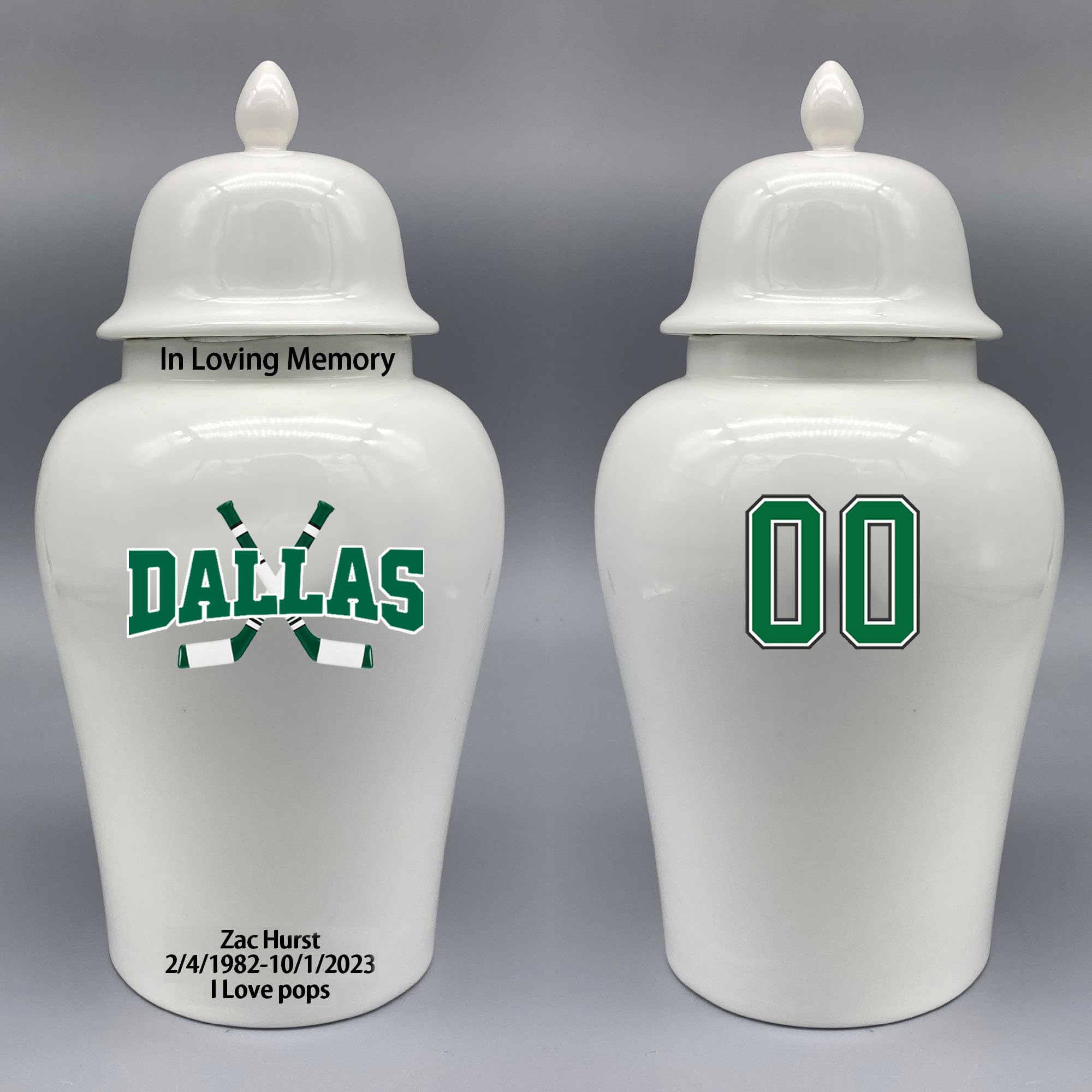 Custom Hockey Porcelain Urn – Add Name, Date & Jersey Number