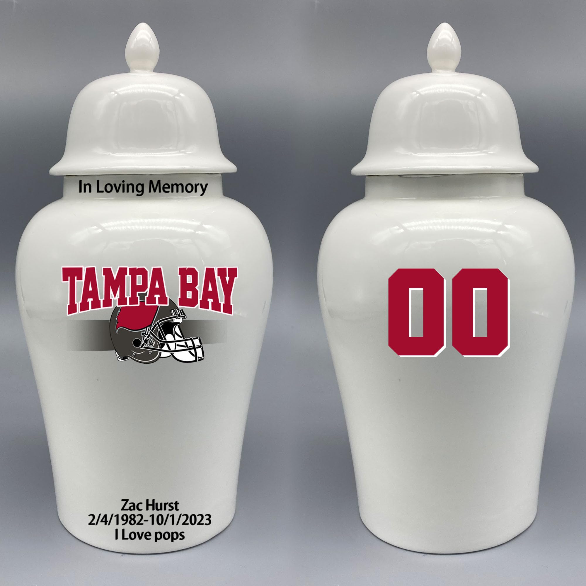 Custom Football Porcelain Urn – Add Name, Date & Jersey Number