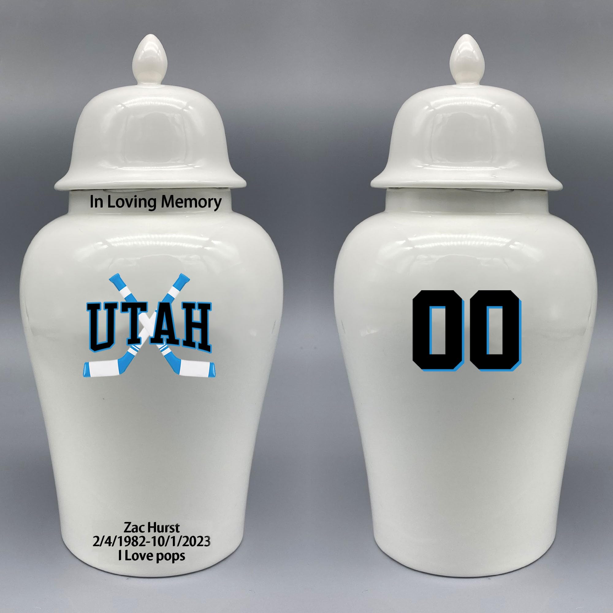 Custom Hockey Porcelain Urn – Add Name, Date & Jersey Number
