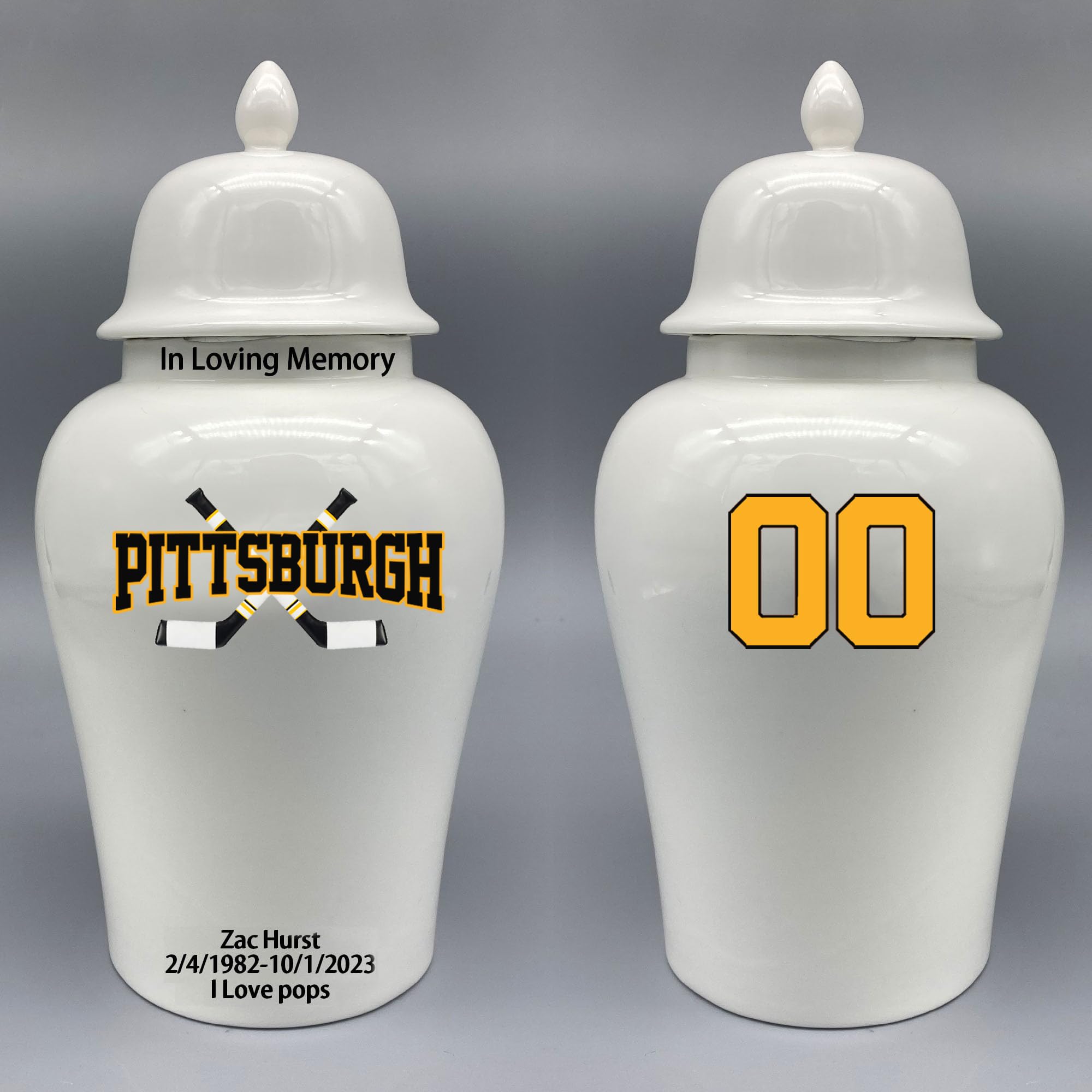 Custom Hockey Porcelain Urn – Add Name, Date & Jersey Number