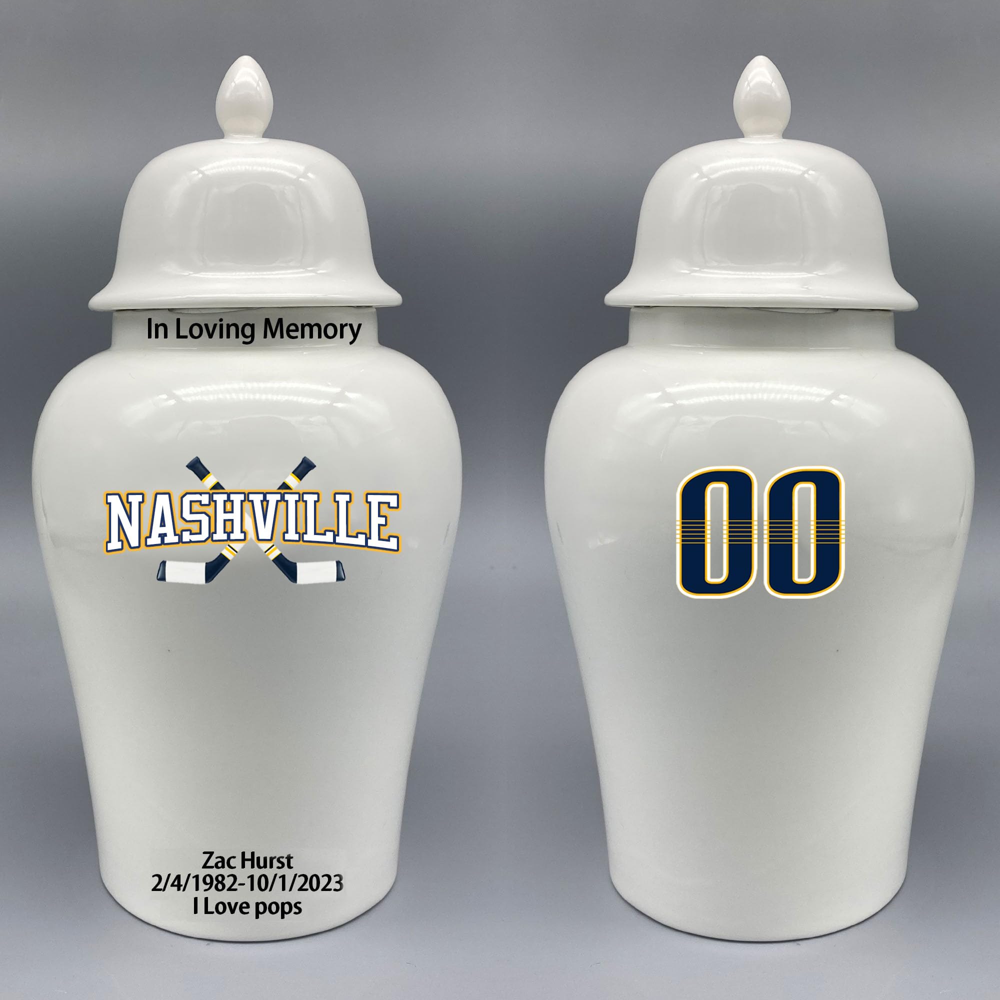 Custom Hockey Porcelain Urn – Add Name, Date & Jersey Number