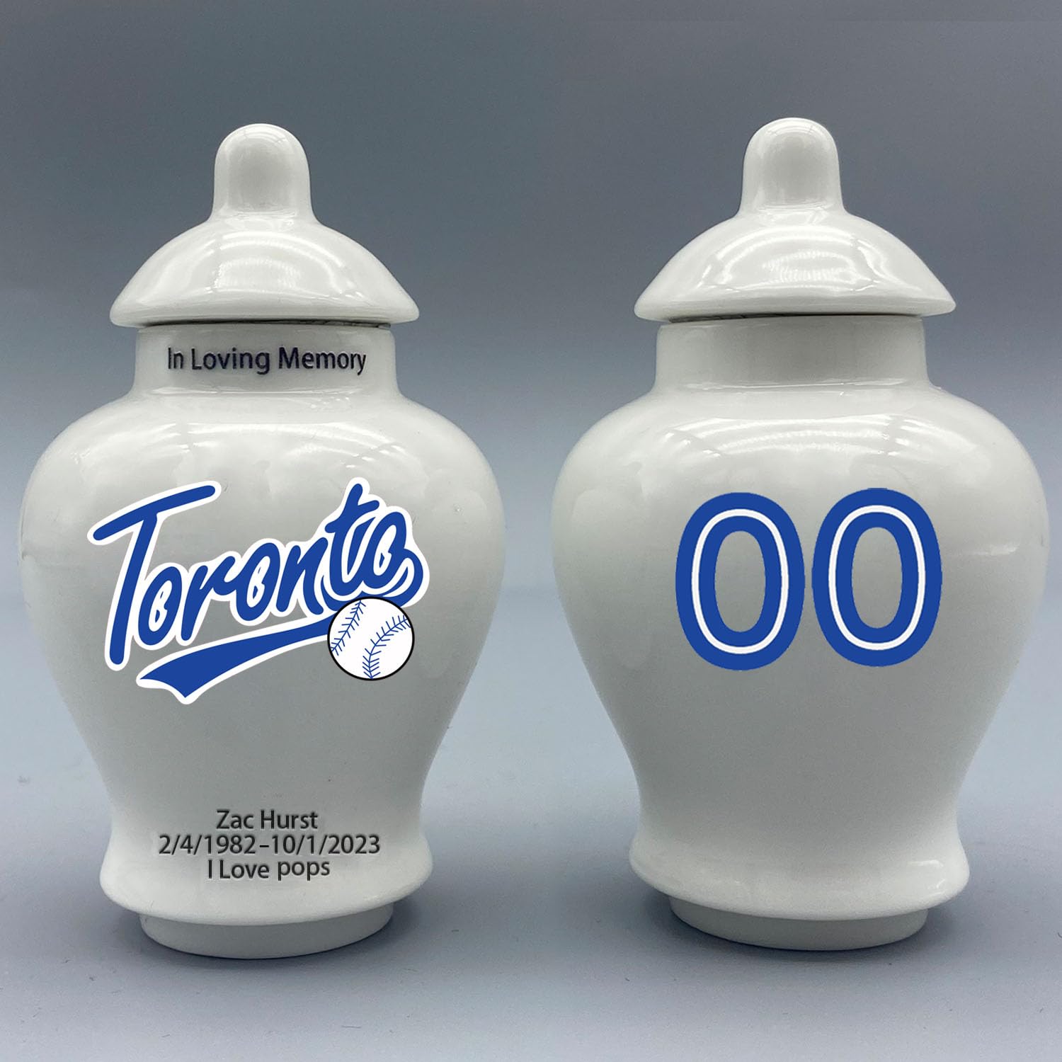 Custom Baseball Porcelain Urn – Add Name, Date & Jersey Number