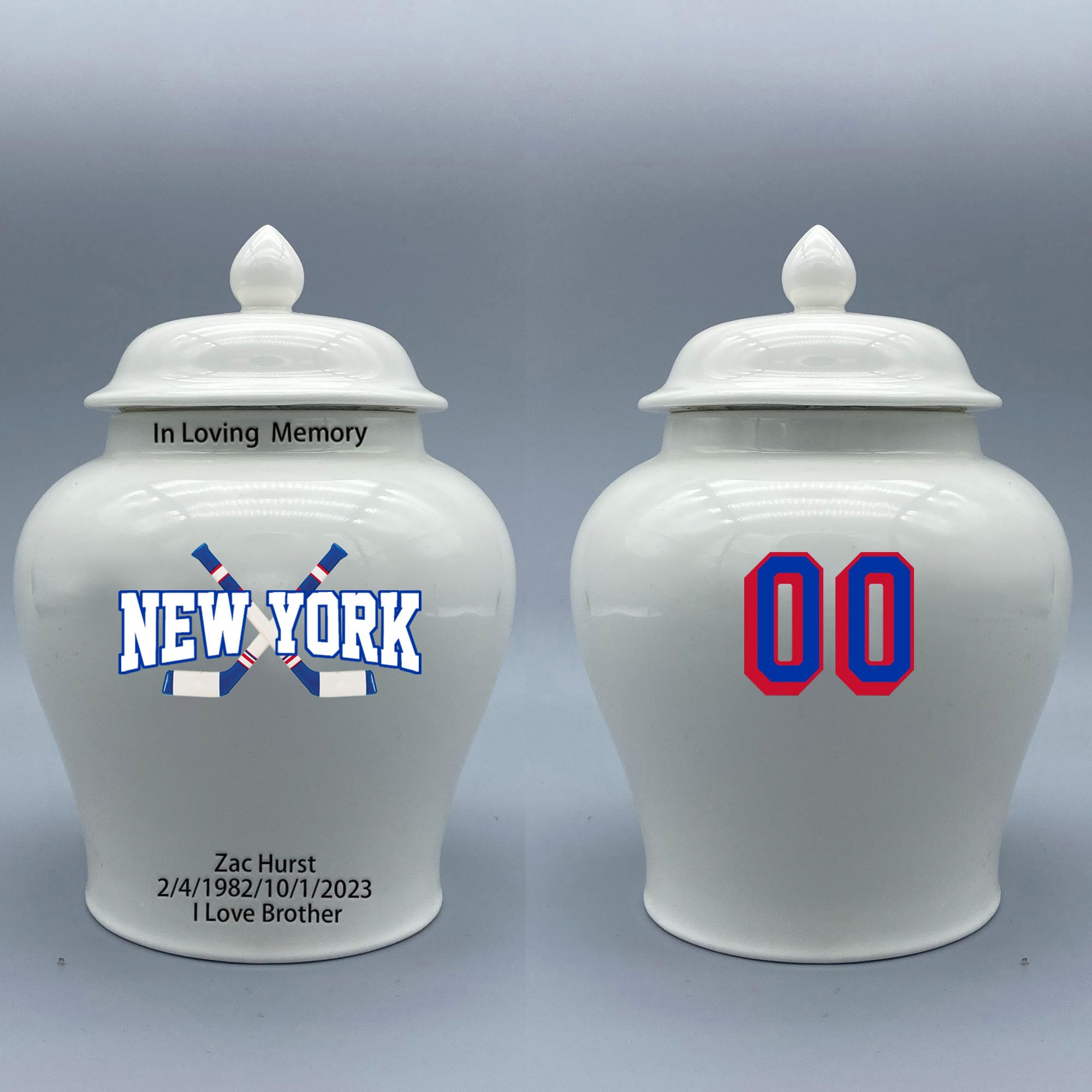 Custom Hockey Porcelain Urn – Add Name, Date & Jersey Number