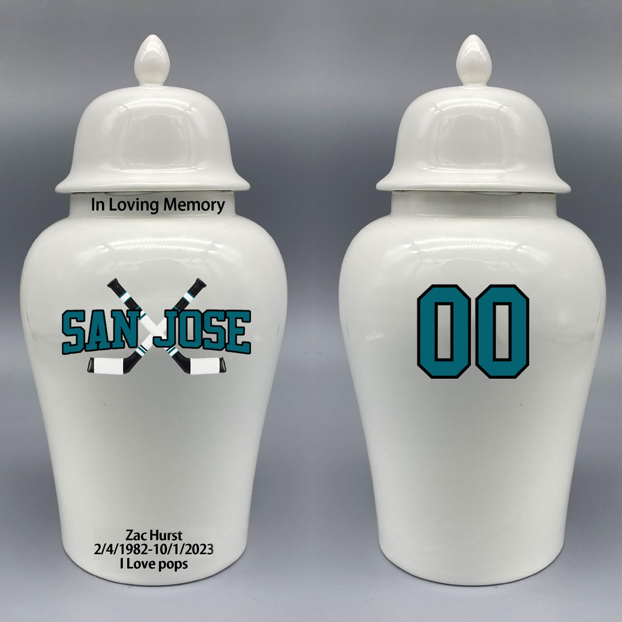 Custom Hockey Porcelain Urn – Add Name, Date & Jersey Number