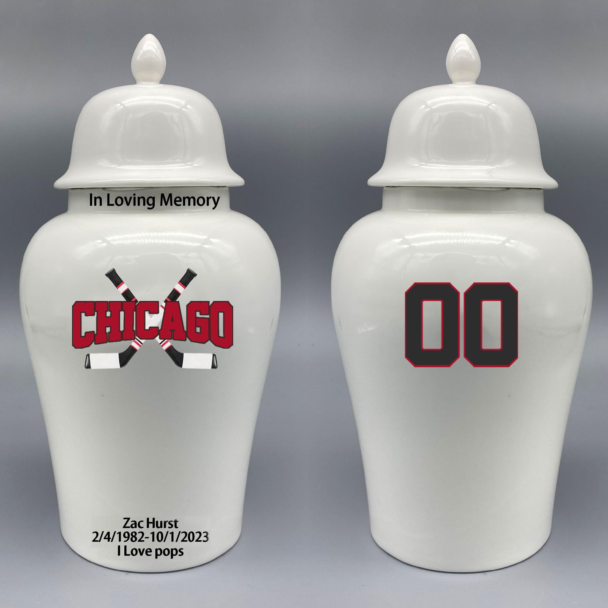 Custom Hockey Porcelain Urn – Add Name, Date & Jersey Number