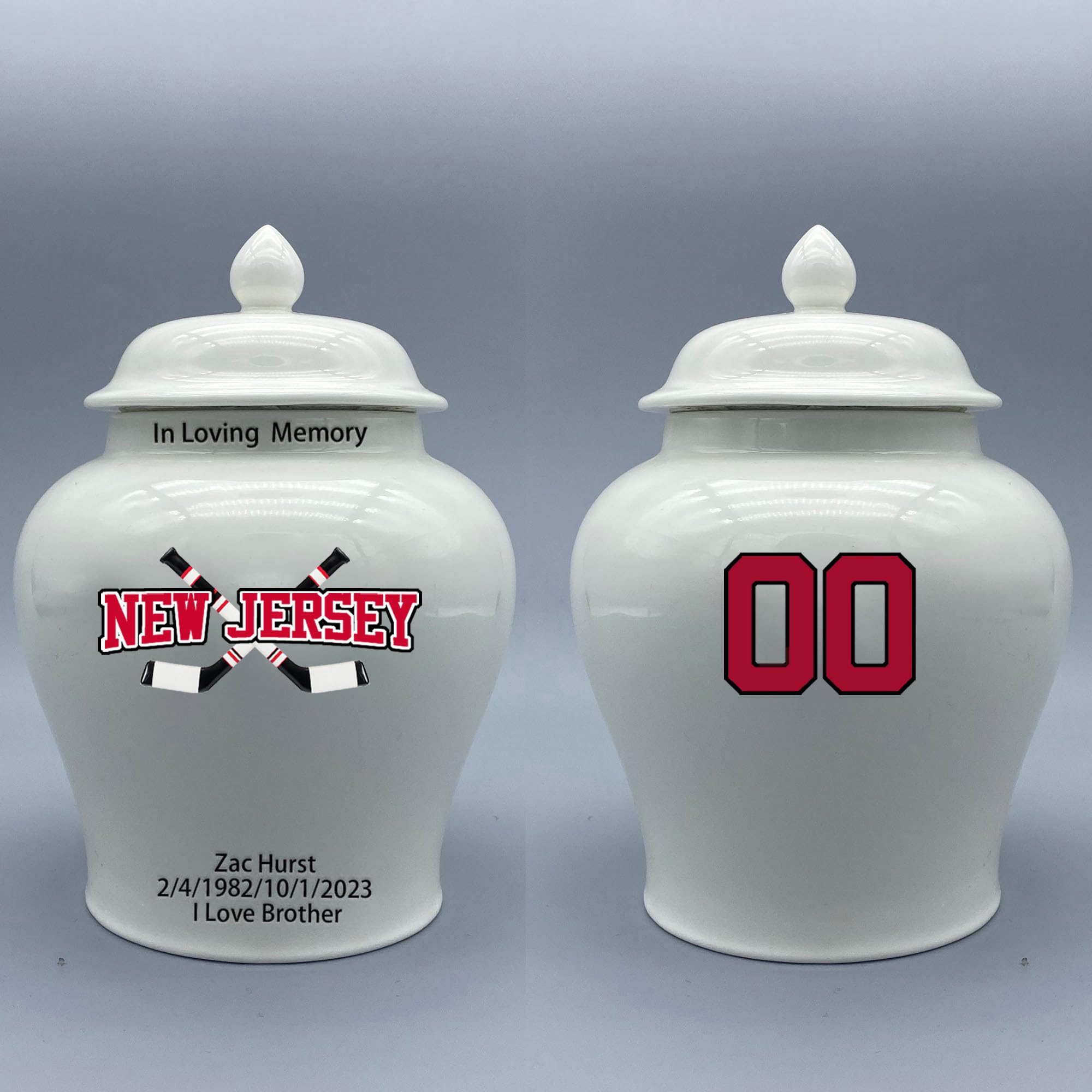 Custom Hockey Porcelain Urn – Add Name, Date & Jersey Number