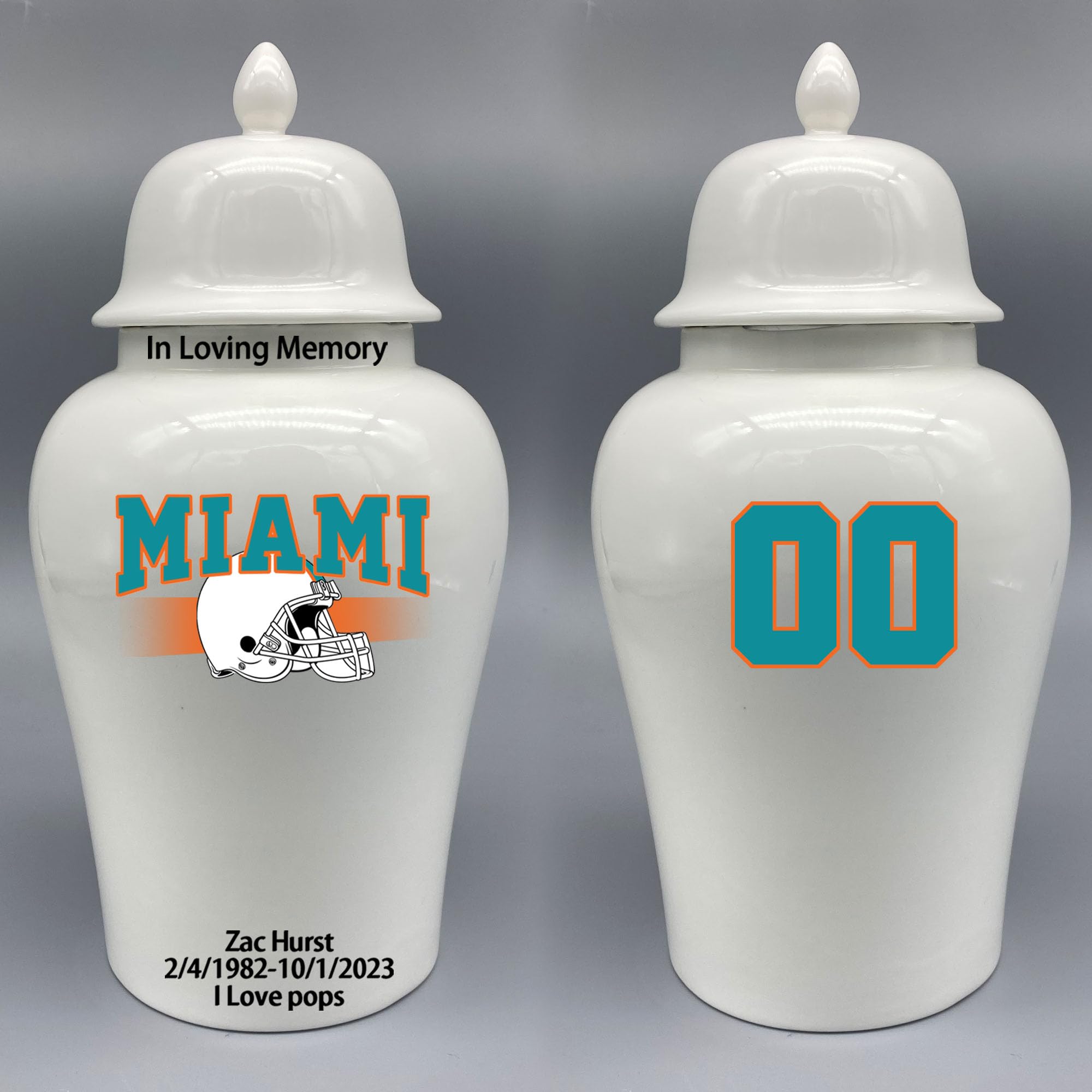 Custom Football Porcelain Urn – Add Name, Date & Jersey Number