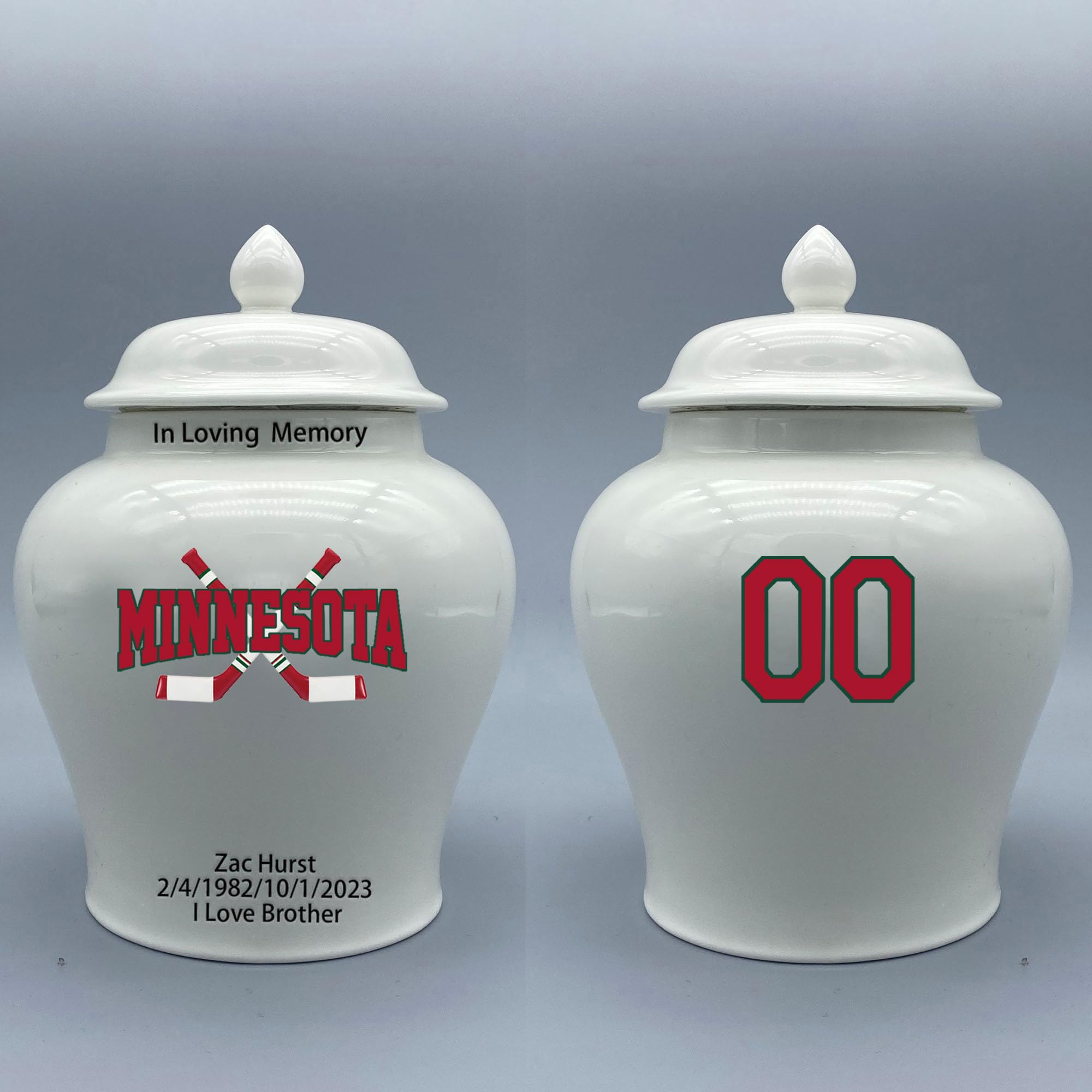 Custom Hockey Porcelain Urn – Add Name, Date & Jersey Number