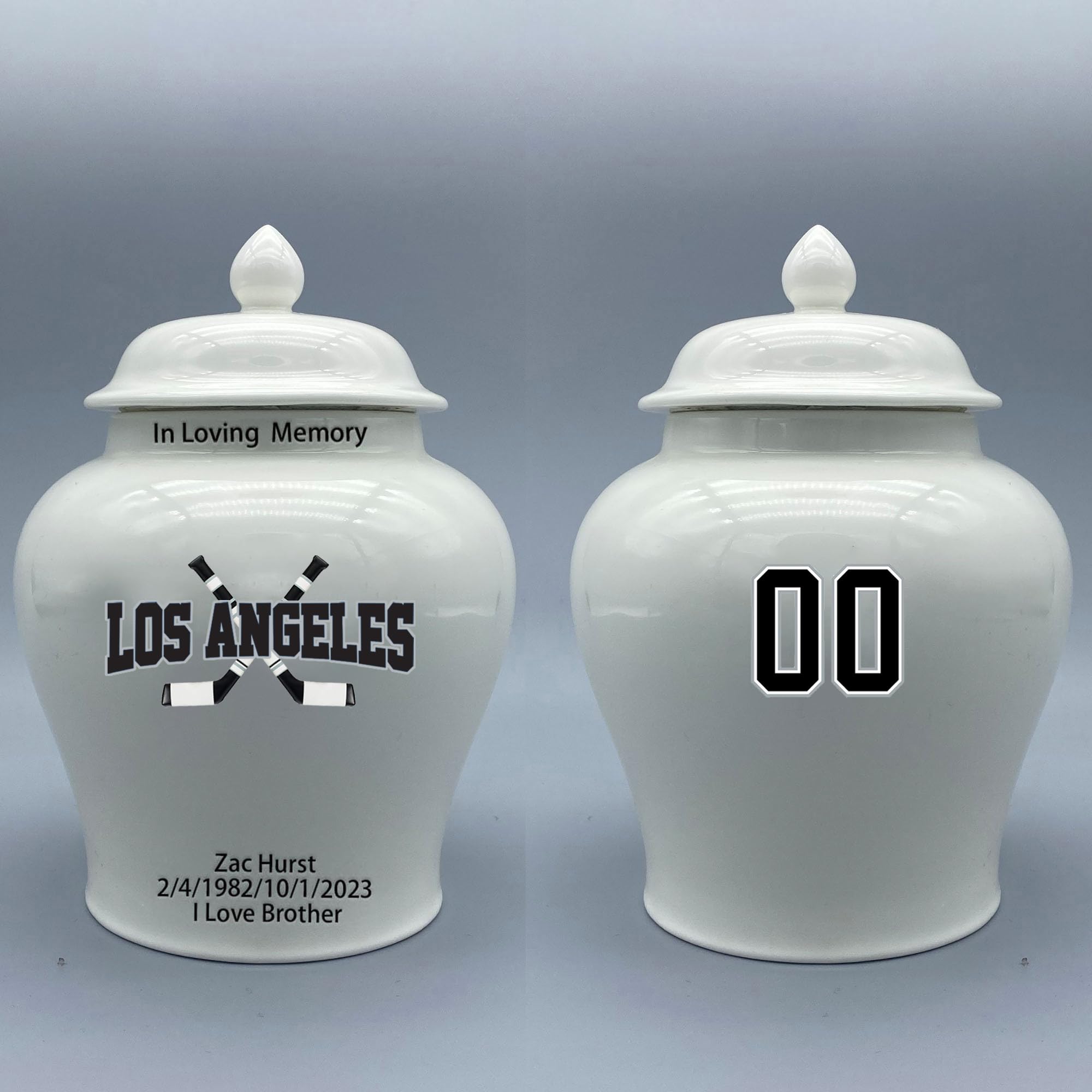 Custom Hockey Porcelain Urn – Add Name, Date & Jersey Number