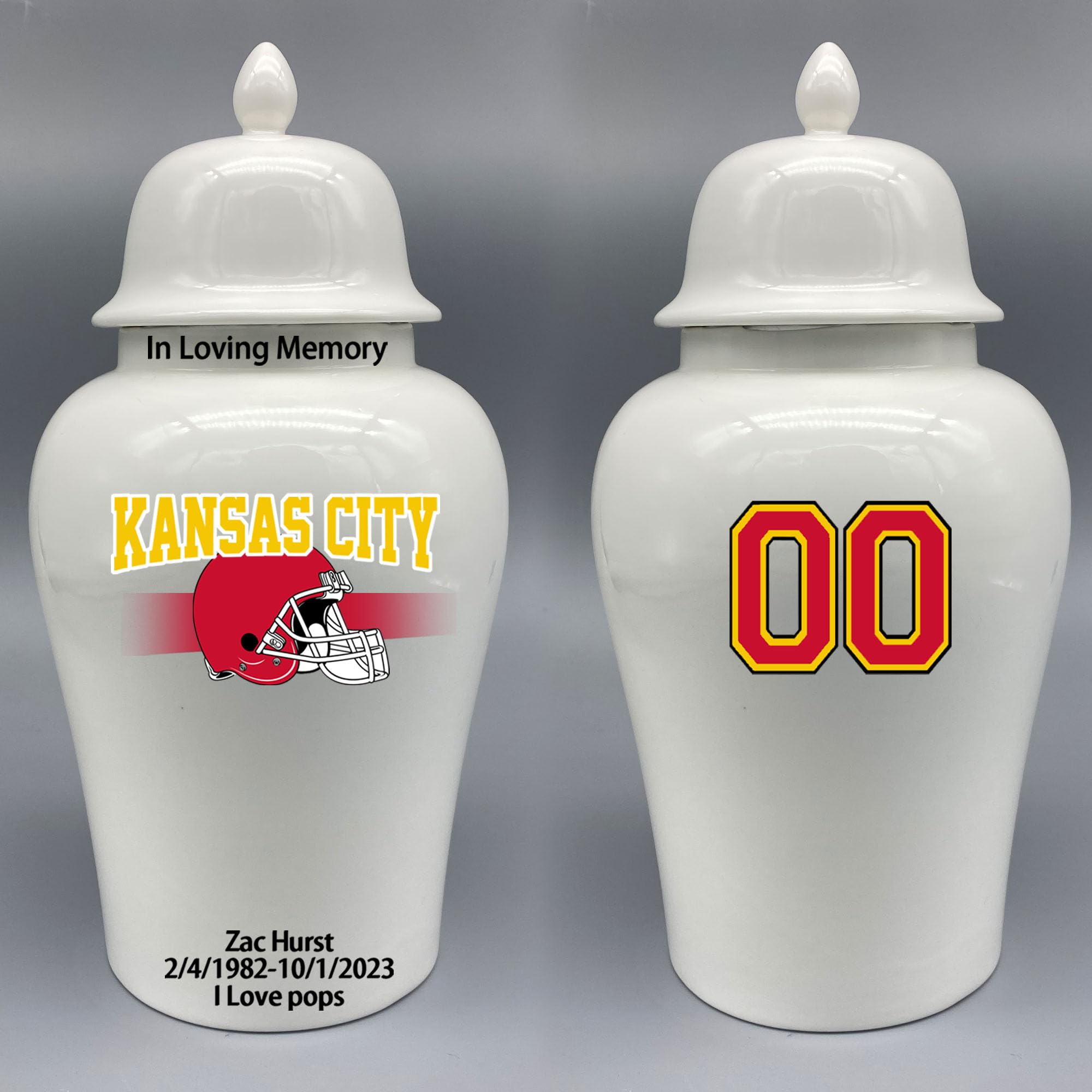 Custom Football Porcelain Urn – Add Name, Date & Jersey Number