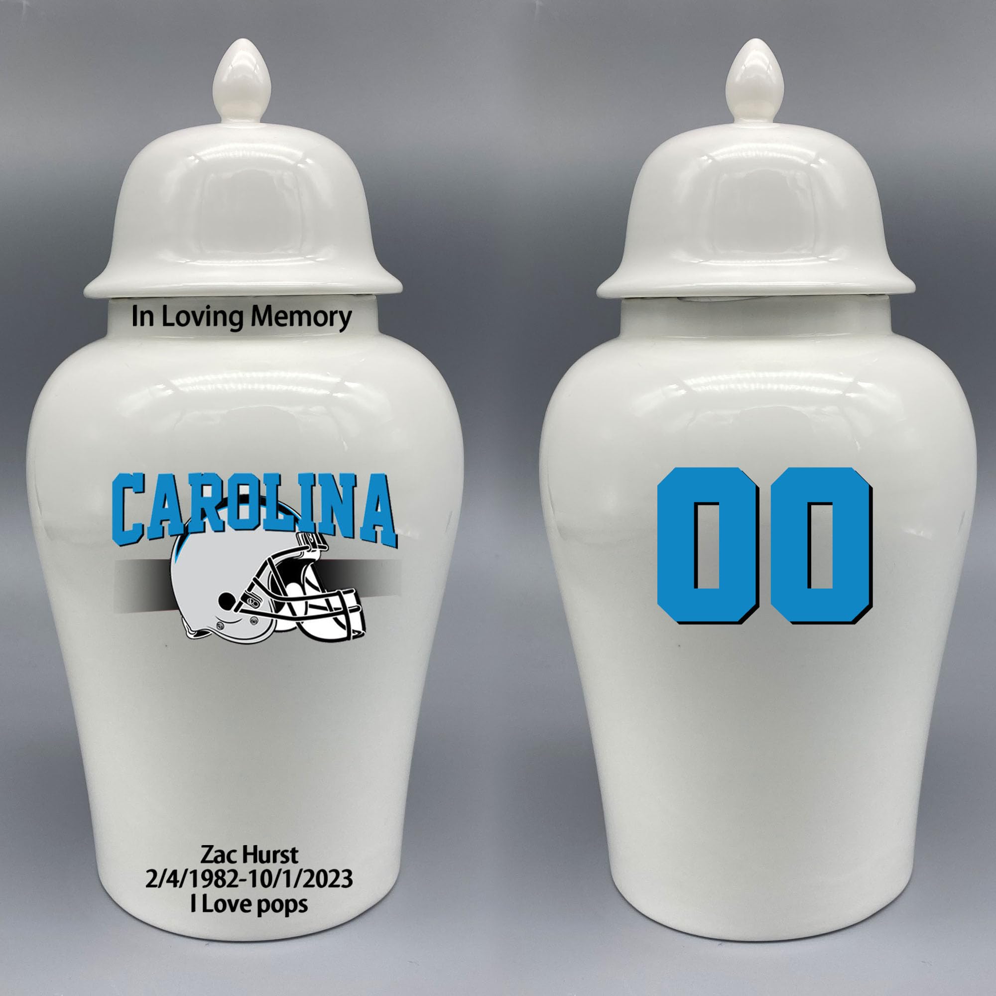 Custom Football Porcelain Urn – Add Name, Date & Jersey Number