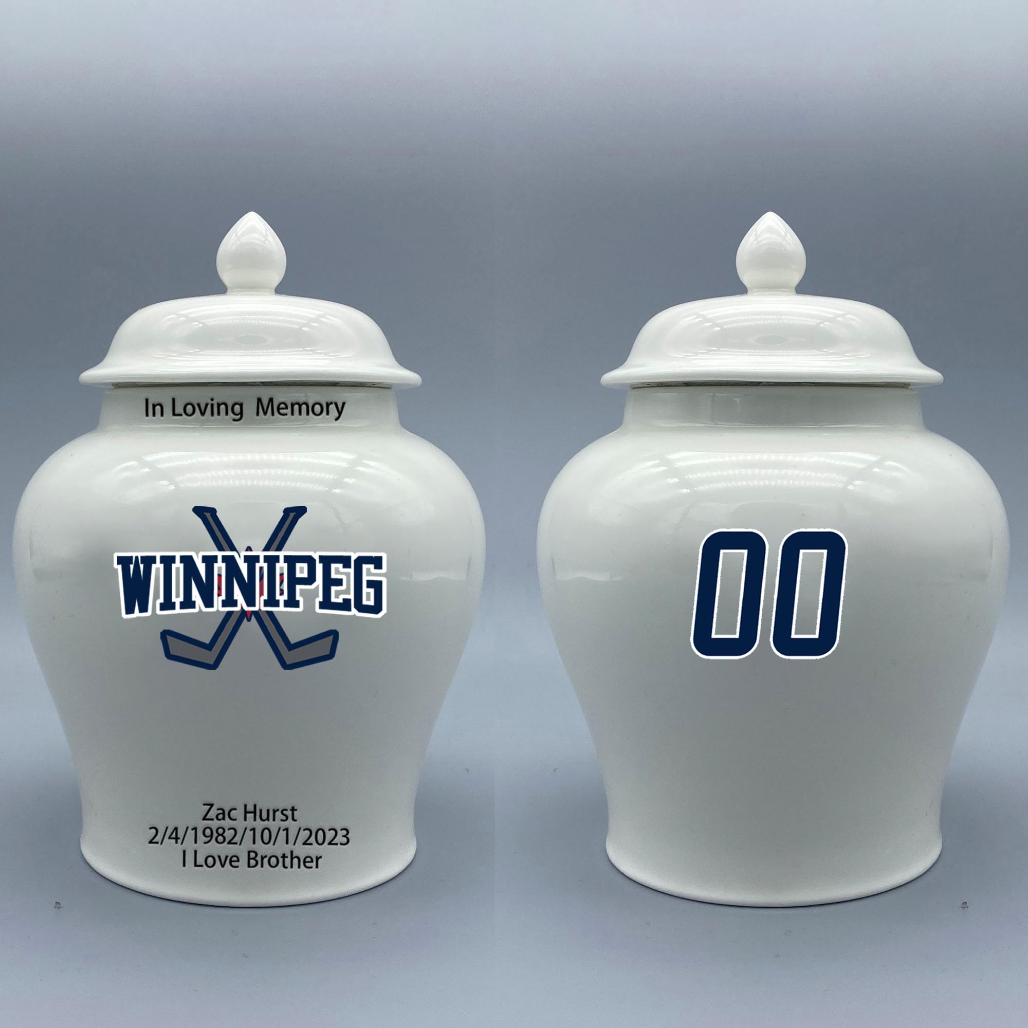 Custom Hockey Porcelain Urn – Add Name, Date & Jersey Number