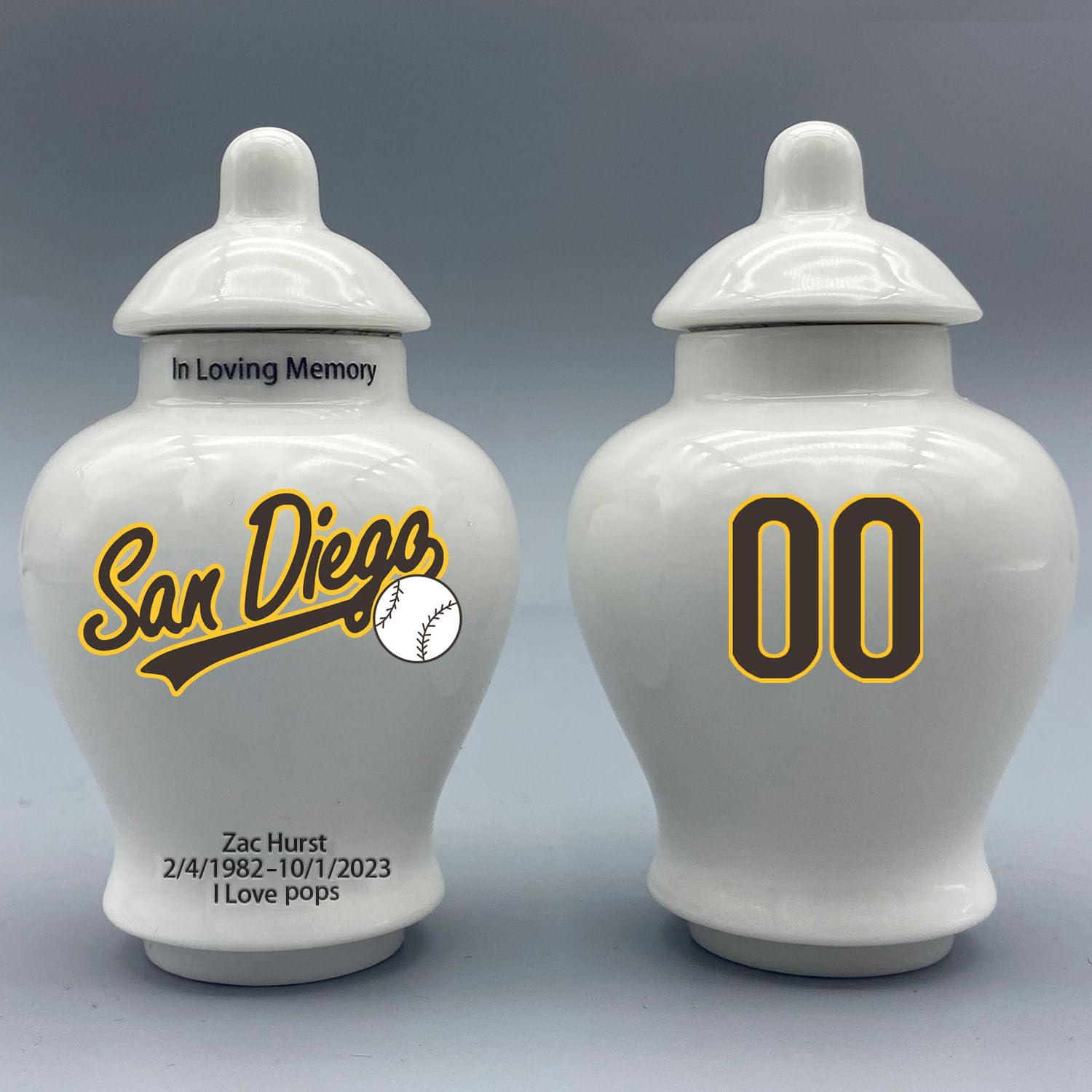 Custom Baseball Porcelain Urn – Add Name, Date & Jersey Number