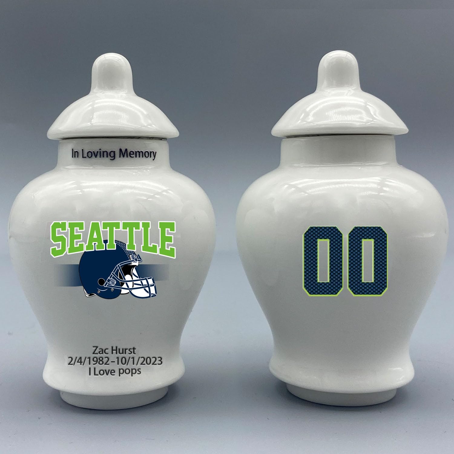 Custom Football Porcelain Urn – Add Name, Date & Jersey Number
