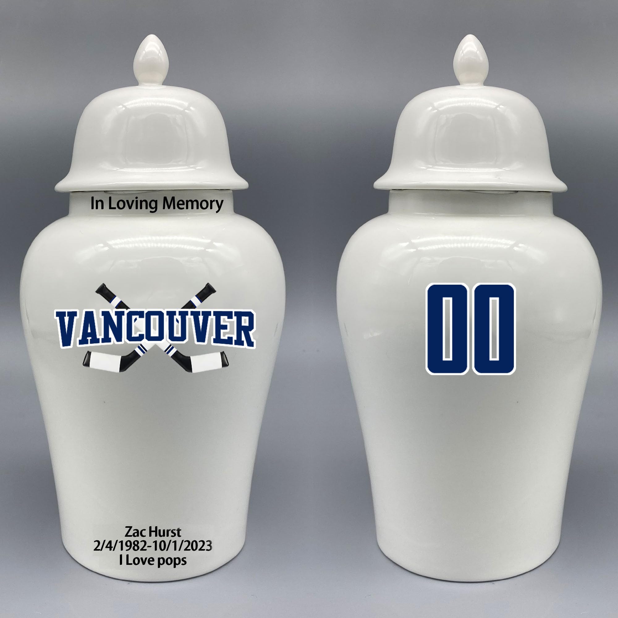Custom Hockey Porcelain Urn – Add Name, Date & Jersey Number