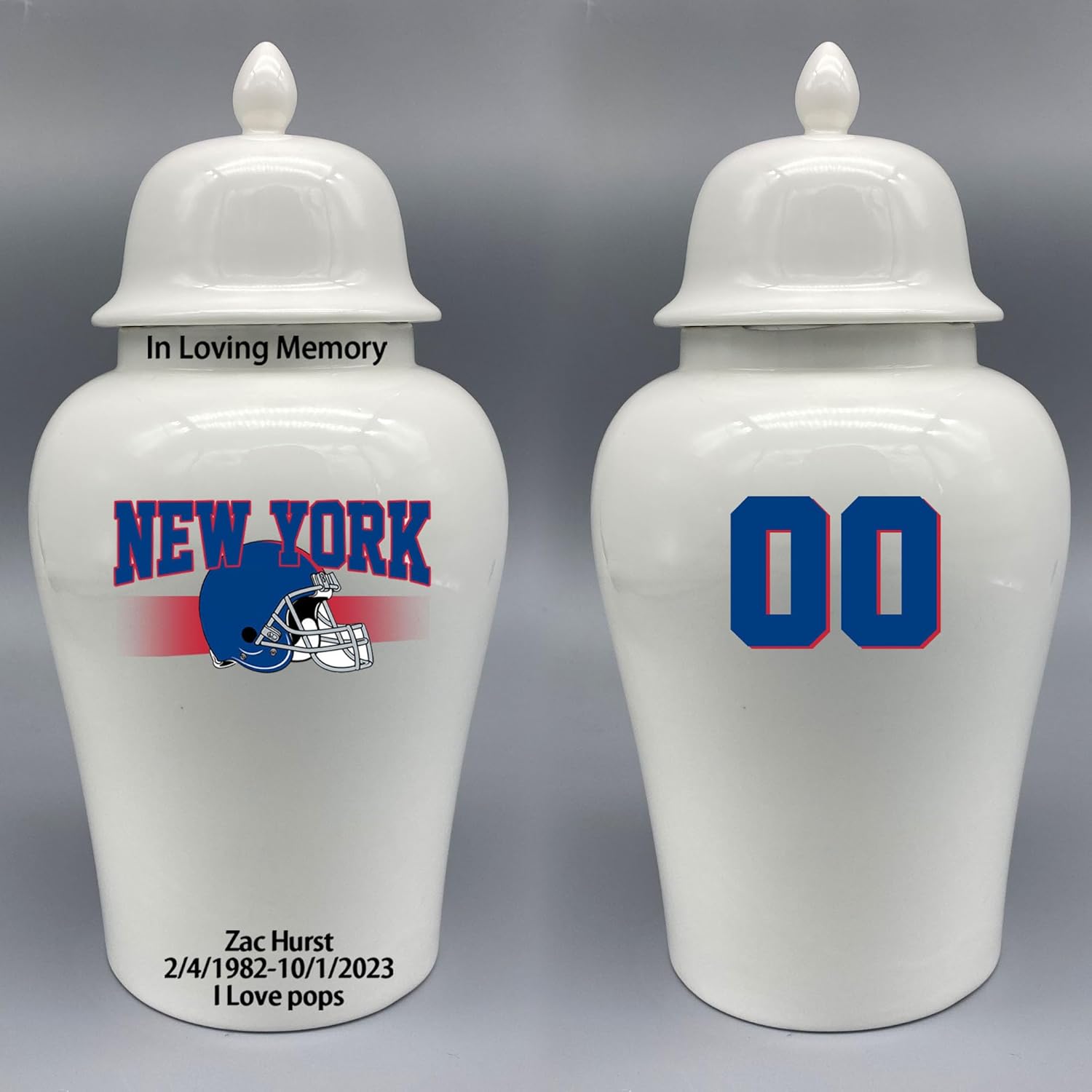 Custom Football Porcelain Urn – Add Name, Date & Jersey Number