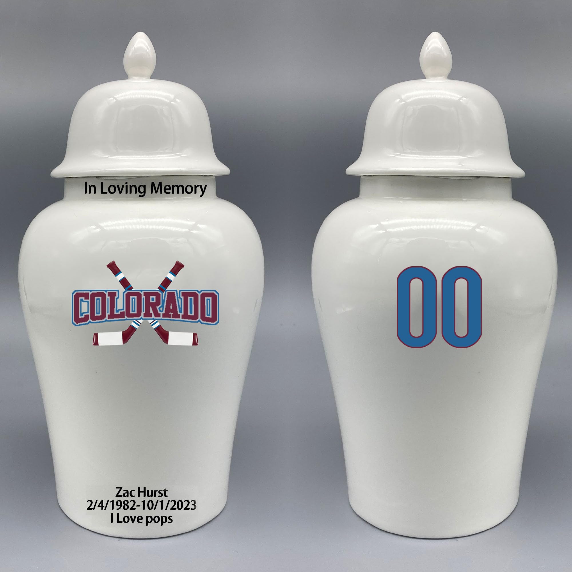 Custom Hockey Porcelain Urn – Add Name, Date & Jersey Number