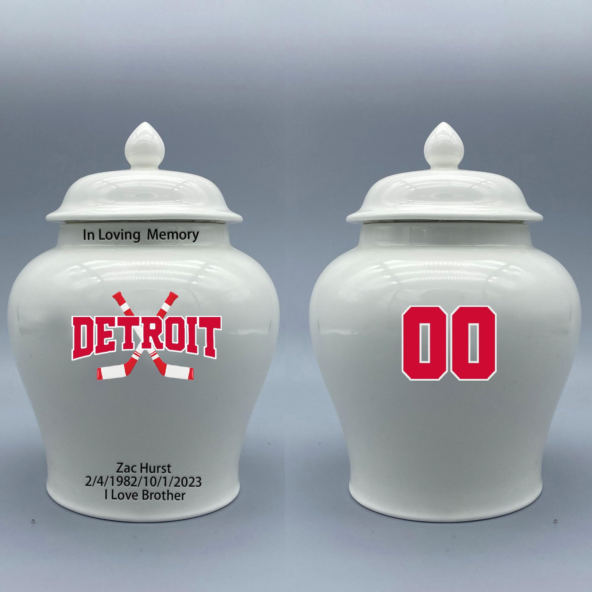 Custom Hockey Porcelain Urn – Add Name, Date & Jersey Number