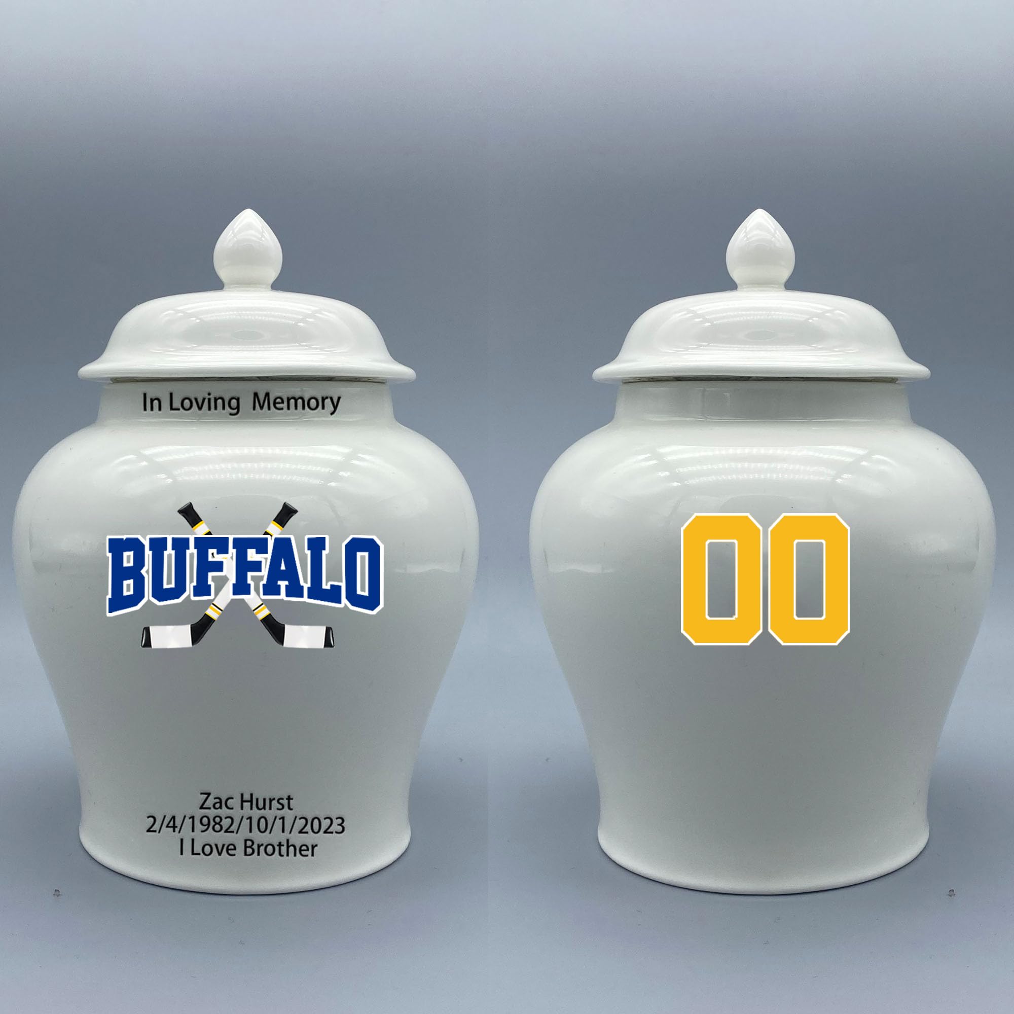 Custom Hockey Porcelain Urn – Add Name, Date & Jersey Number
