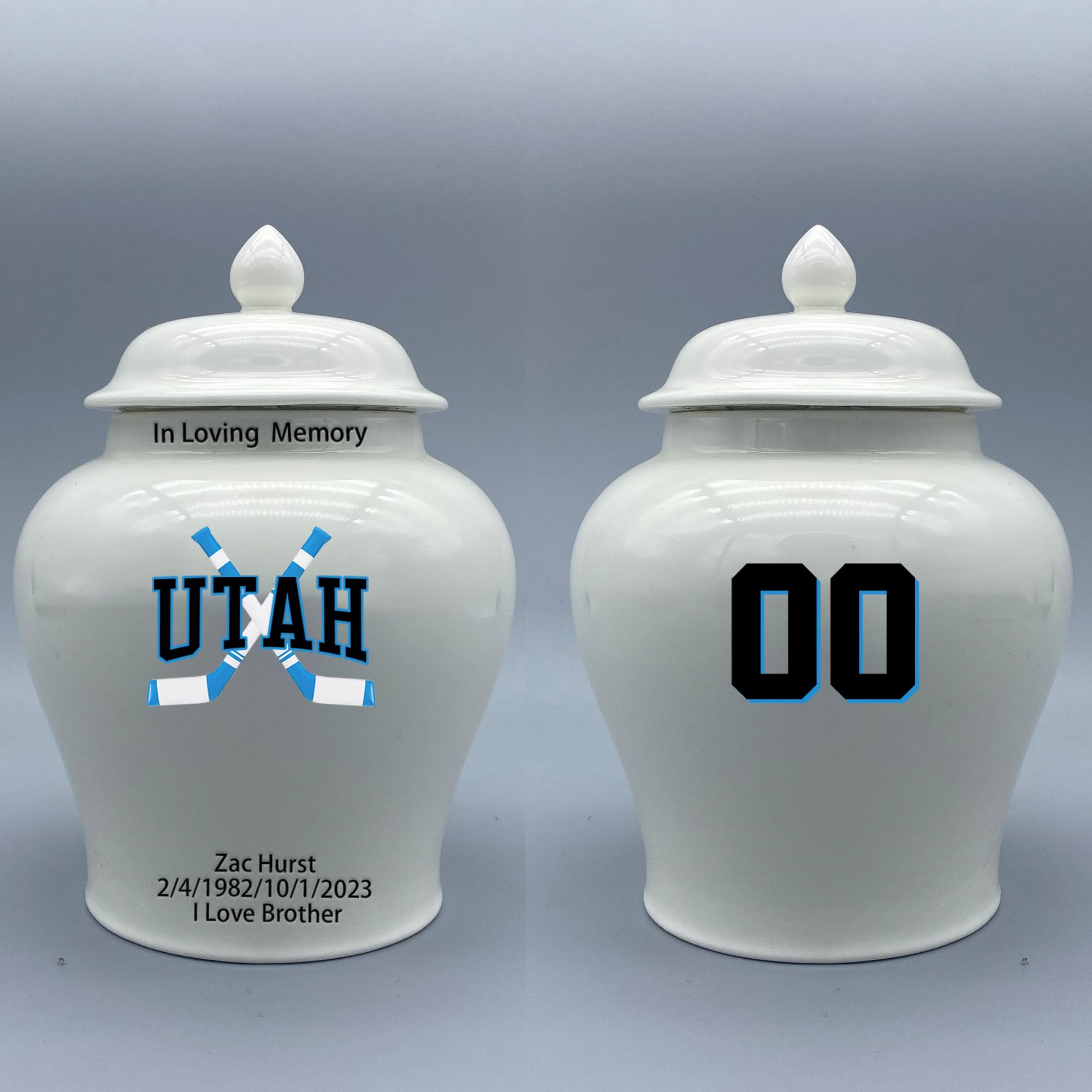 Custom Hockey Porcelain Urn – Add Name, Date & Jersey Number