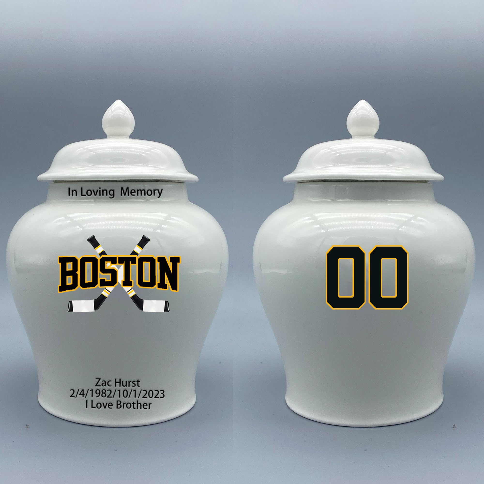 Custom Hockey Porcelain Urn – Add Name, Date & Jersey Number