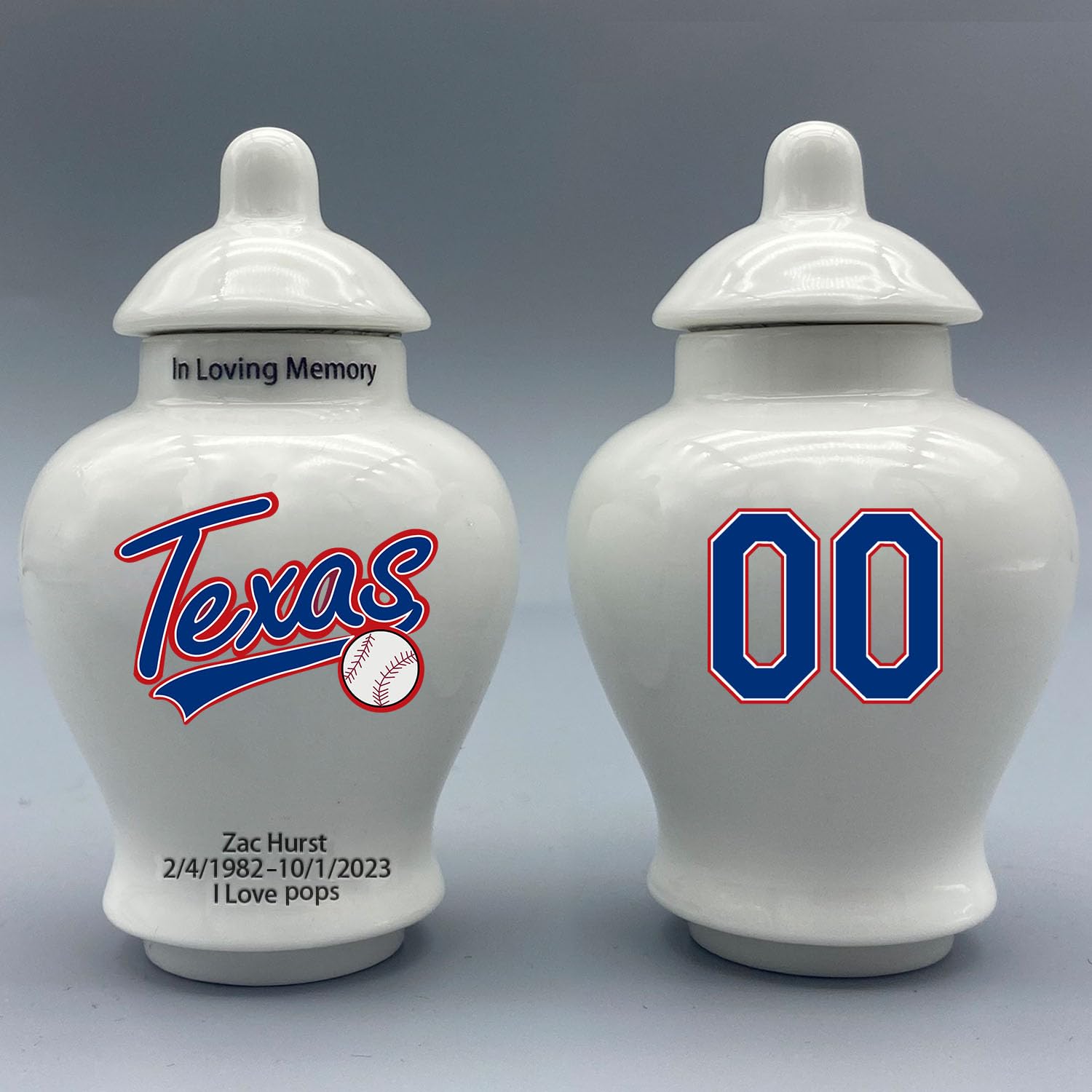 Custom Baseball Porcelain Urn – Add Name, Date & Jersey Number