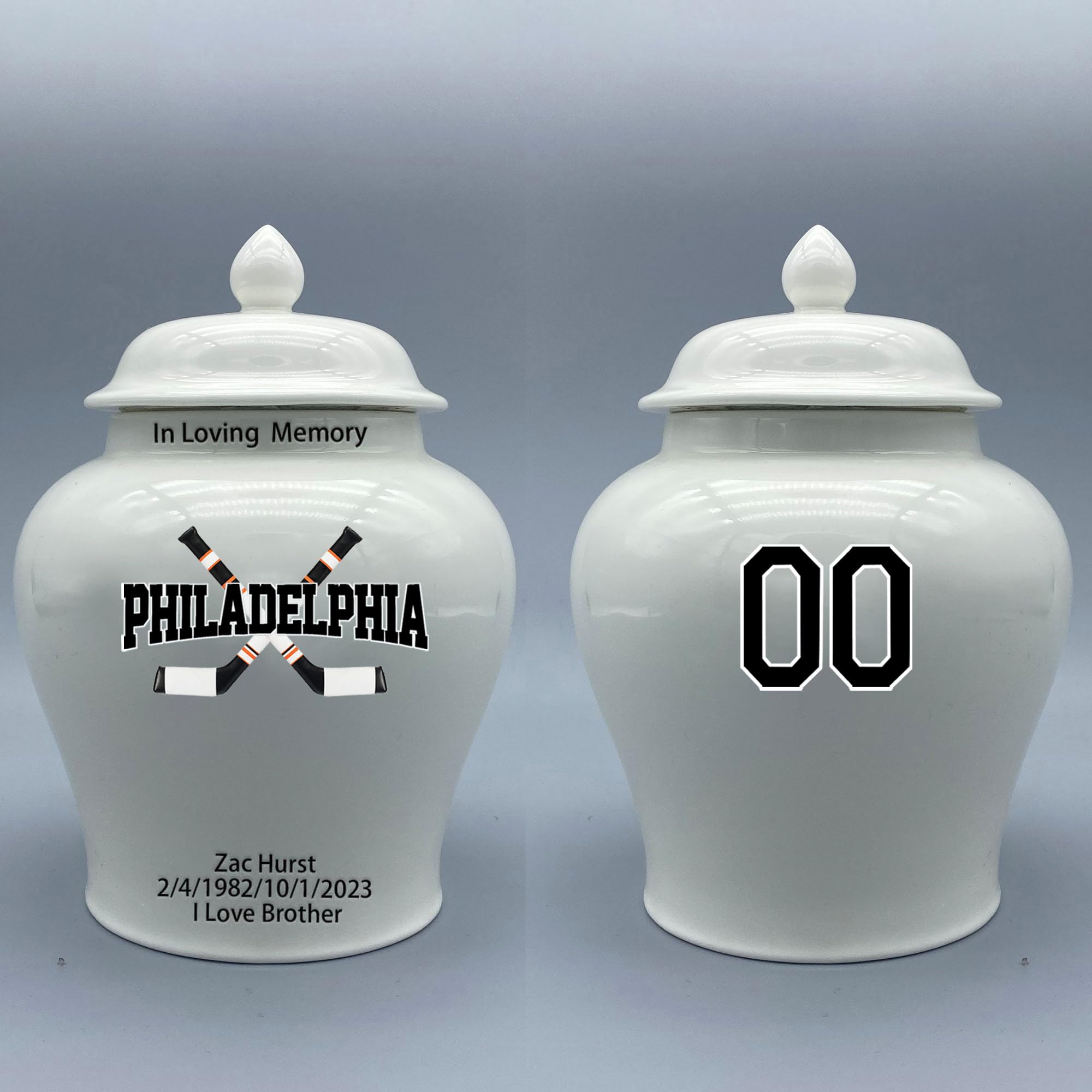 Custom Hockey Porcelain Urn – Add Name, Date & Jersey Number