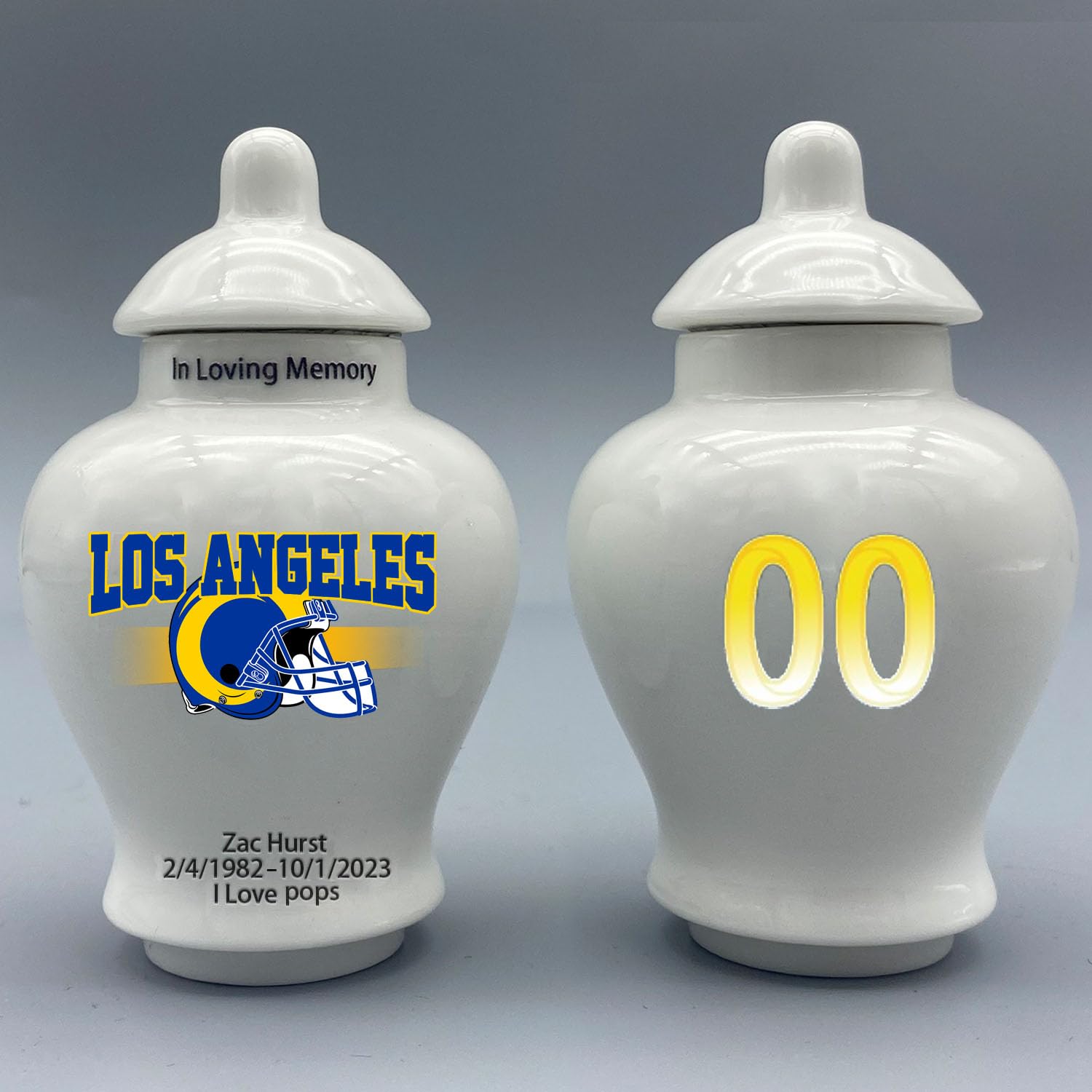 Custom Football Porcelain Urn – Add Name, Date & Jersey Number
