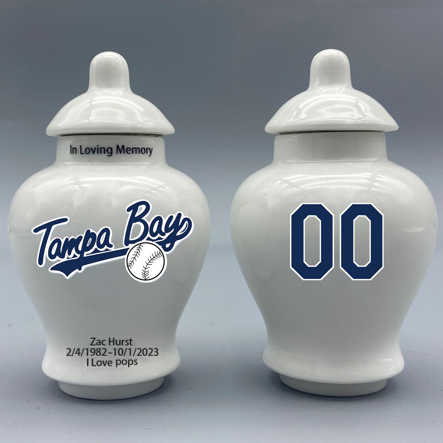 Custom Baseball Porcelain Urn – Add Name, Date & Jersey Number