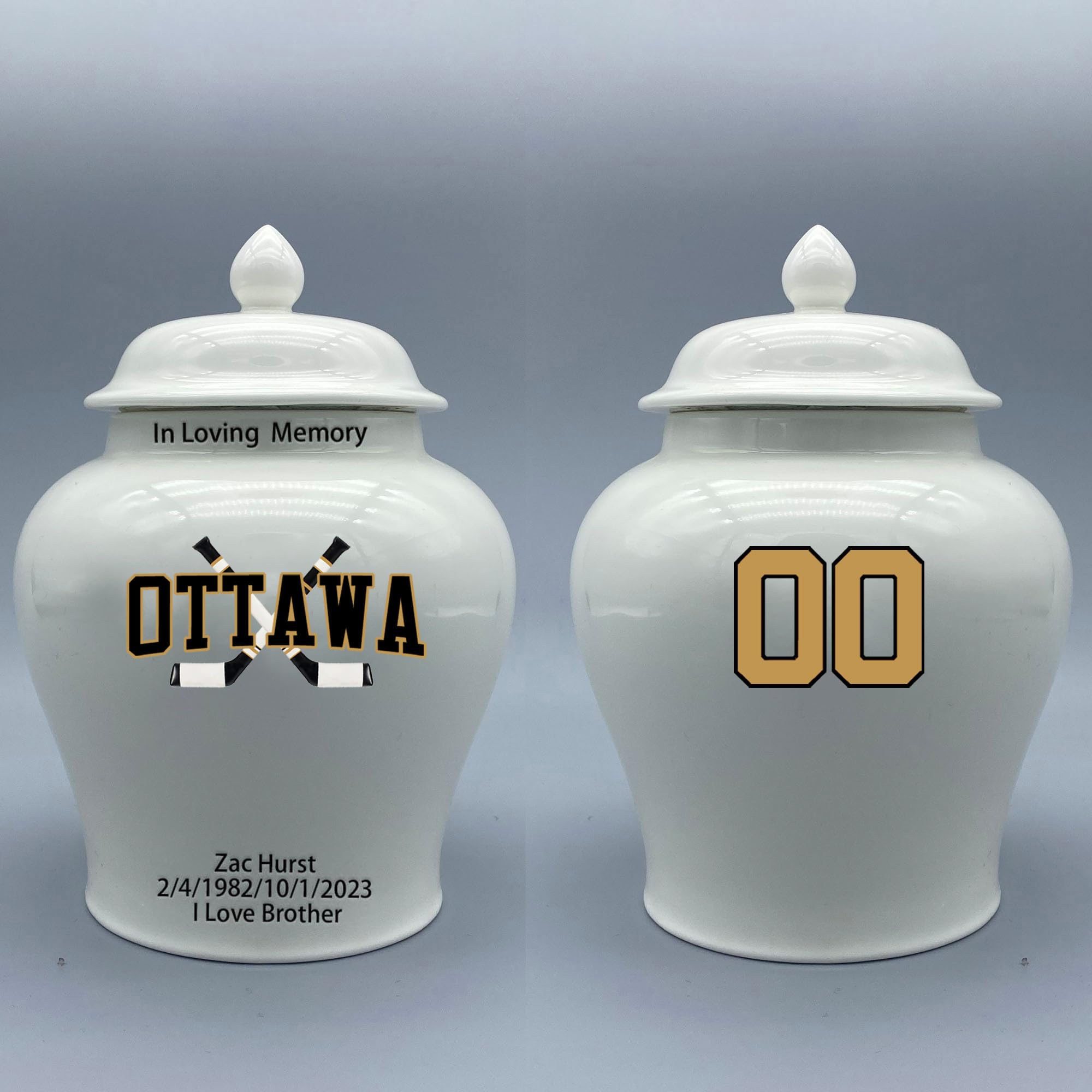 Custom Hockey Porcelain Urn – Add Name, Date & Jersey Number
