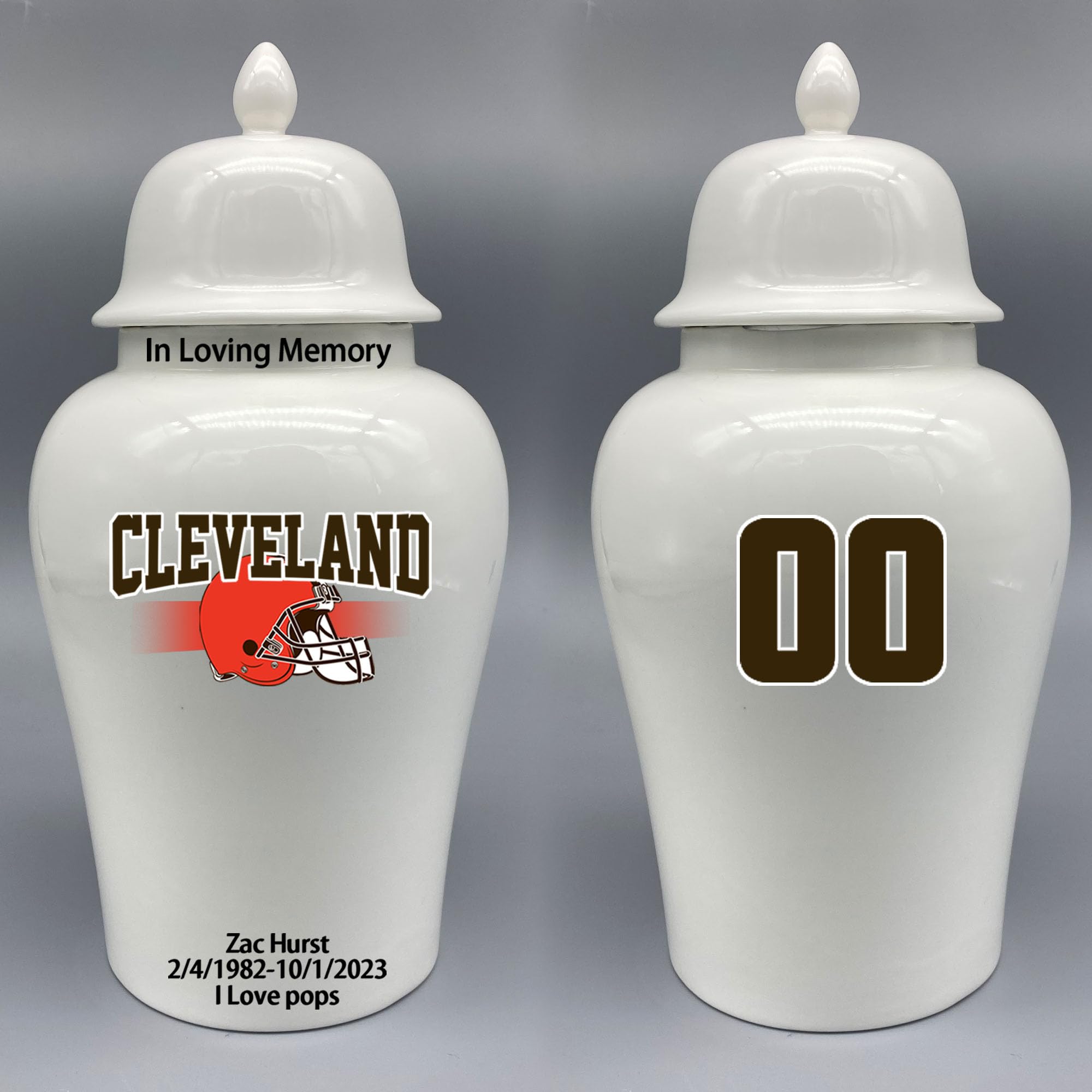 Custom Football Porcelain Urn – Add Name, Date & Jersey Number