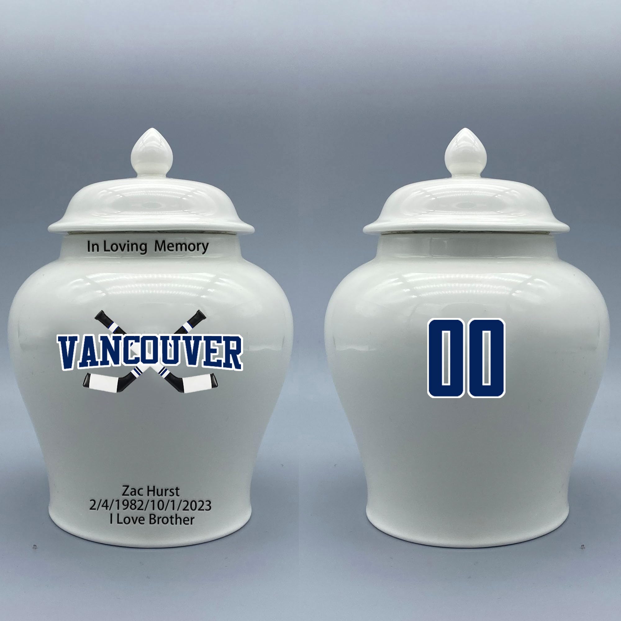 Custom Hockey Porcelain Urn – Add Name, Date & Jersey Number