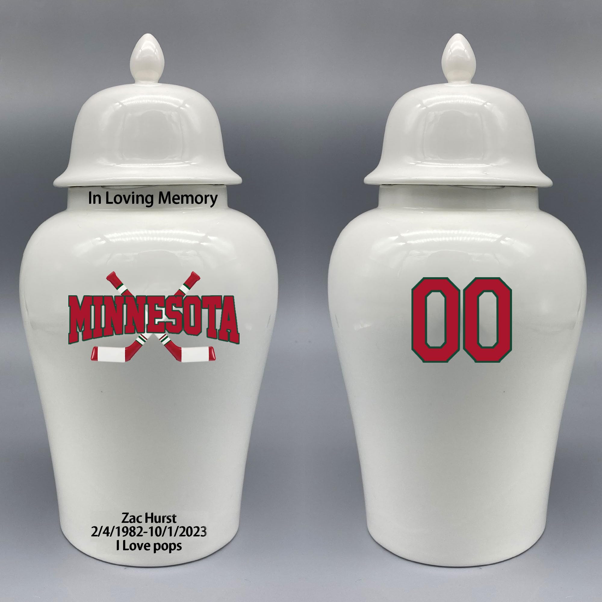Custom Hockey Porcelain Urn – Add Name, Date & Jersey Number