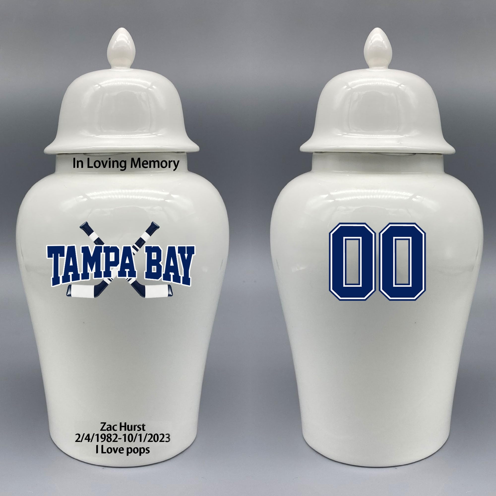 Custom Hockey Porcelain Urn – Add Name, Date & Jersey Number