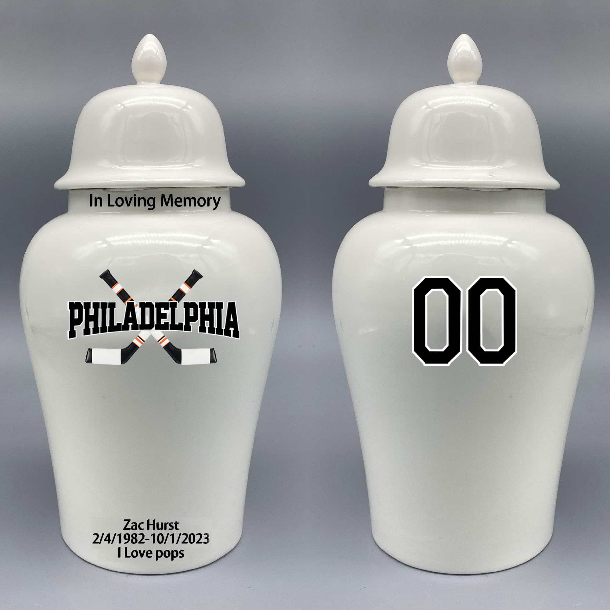 Custom Hockey Porcelain Urn – Add Name, Date & Jersey Number