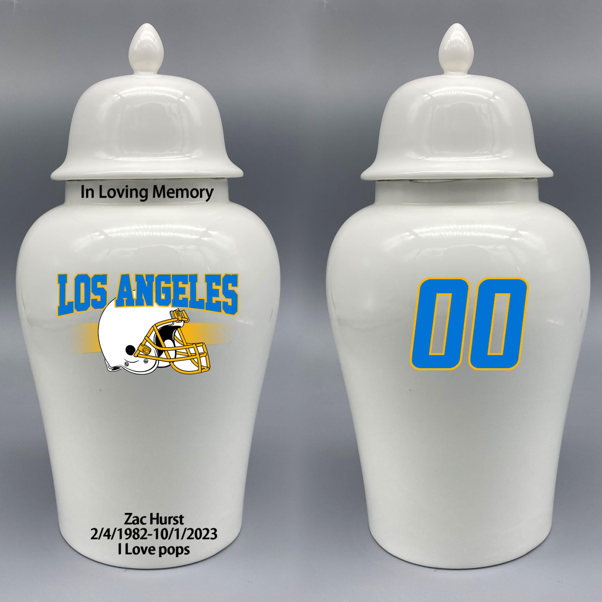Custom Football Porcelain Urn – Add Name, Date & Jersey Number