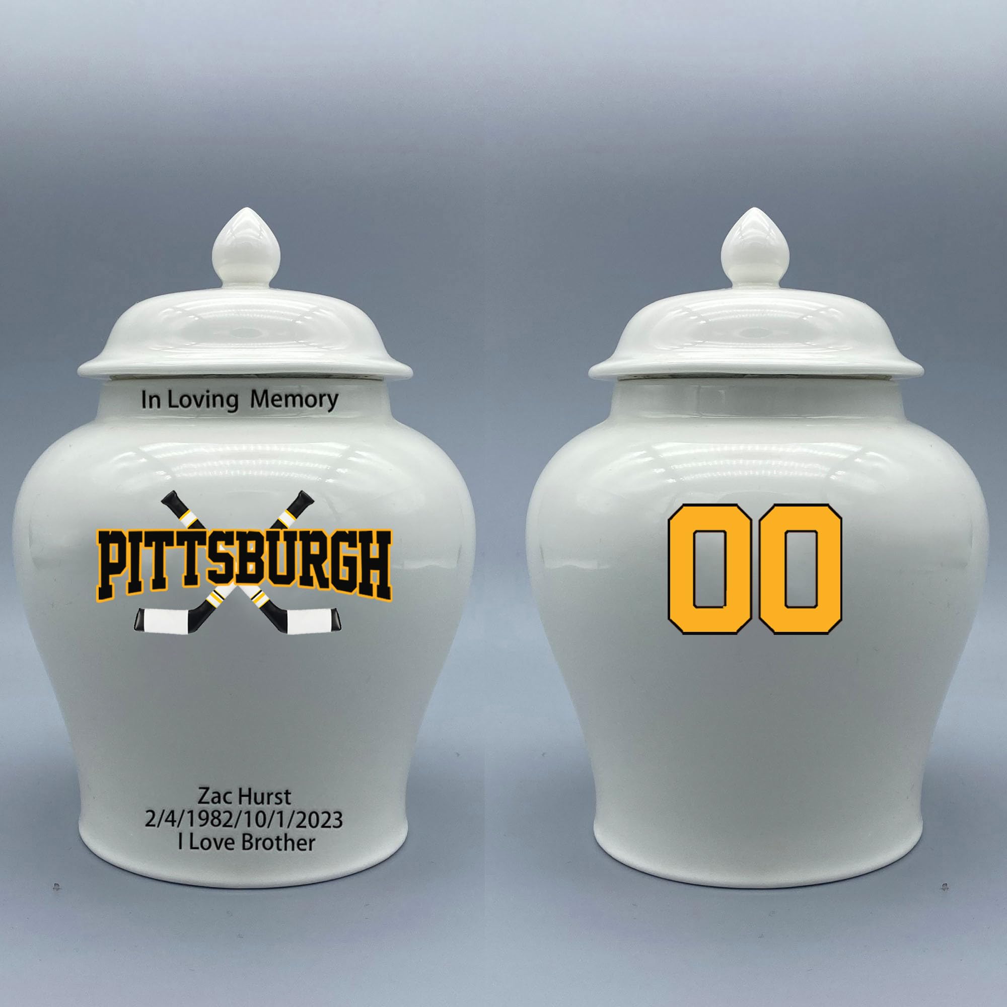 Custom Hockey Porcelain Urn – Add Name, Date & Jersey Number