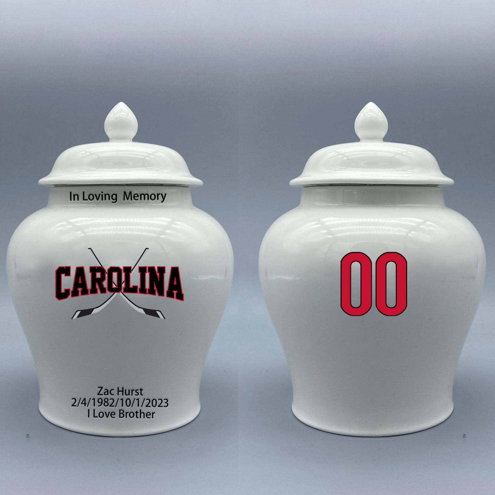 Custom Hockey Porcelain Urn – Add Name, Date & Jersey Number