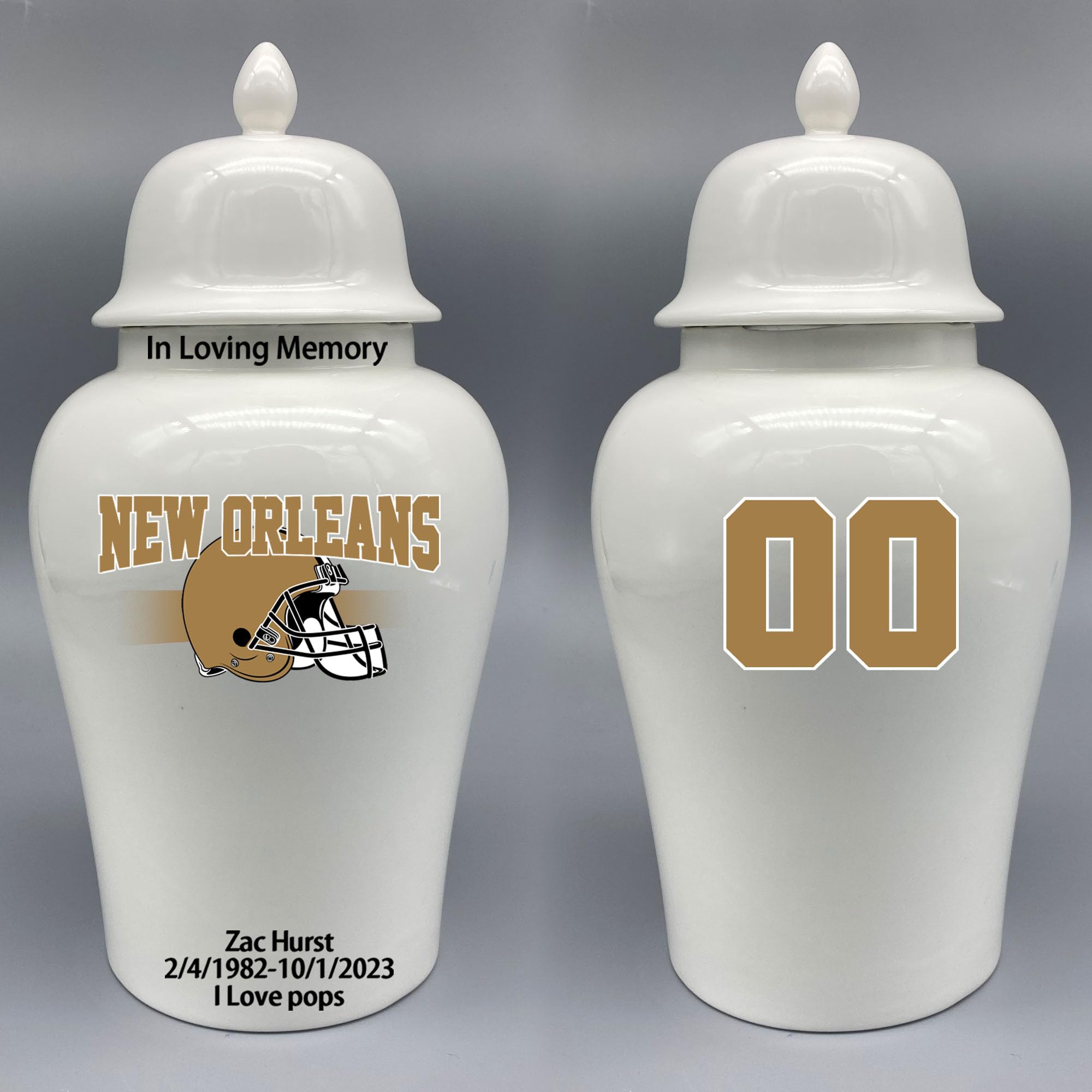Custom Football Porcelain Urn – Add Name, Date & Jersey Number